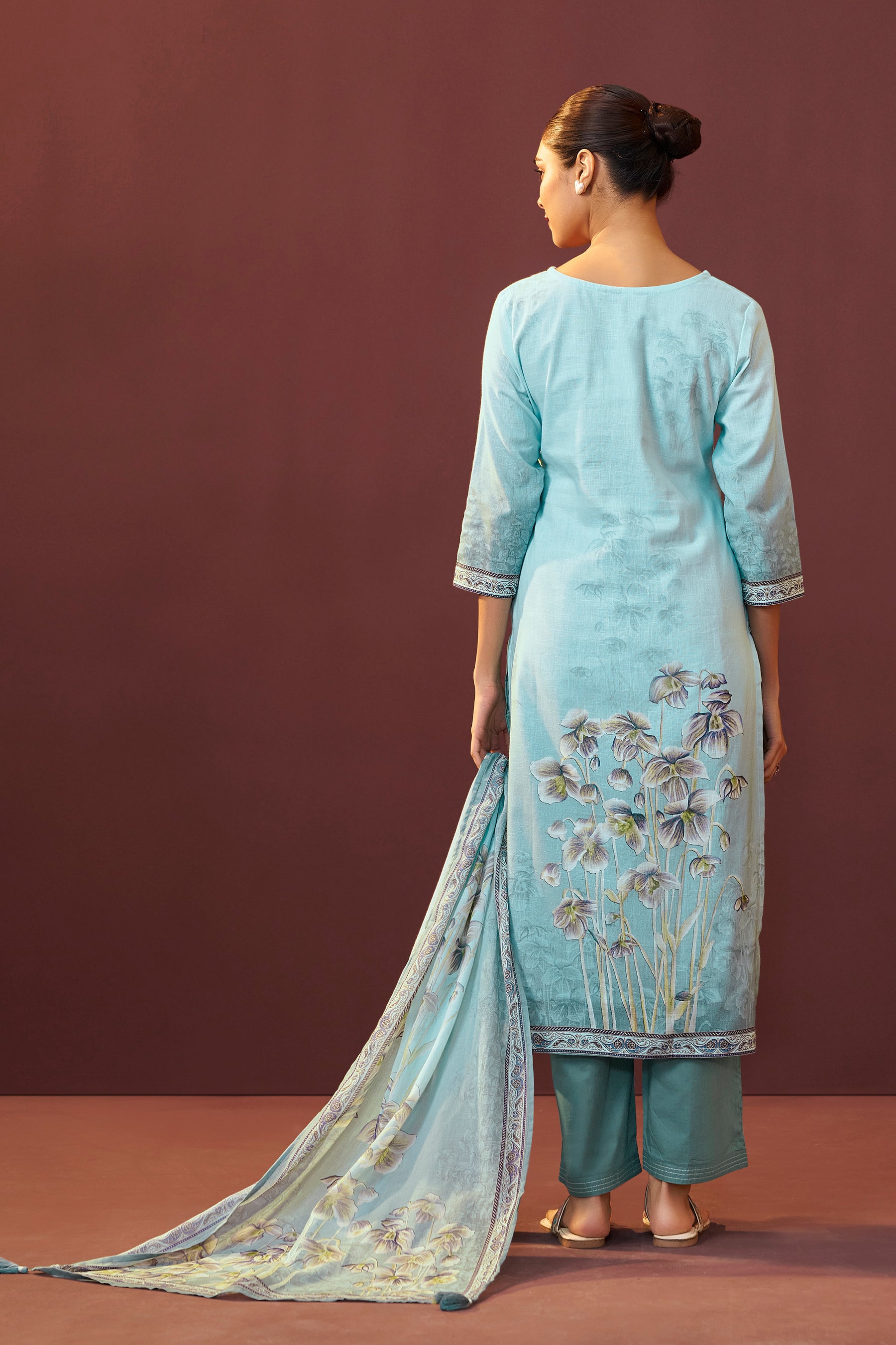 Celestia Blue Embroidered Linen Kurta Set