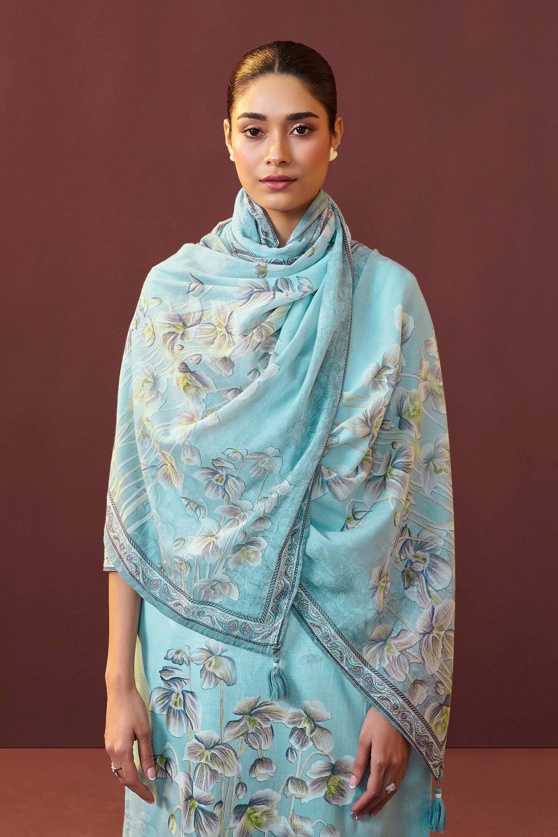 Celestia Blue Embroidered Linen Kurta Set