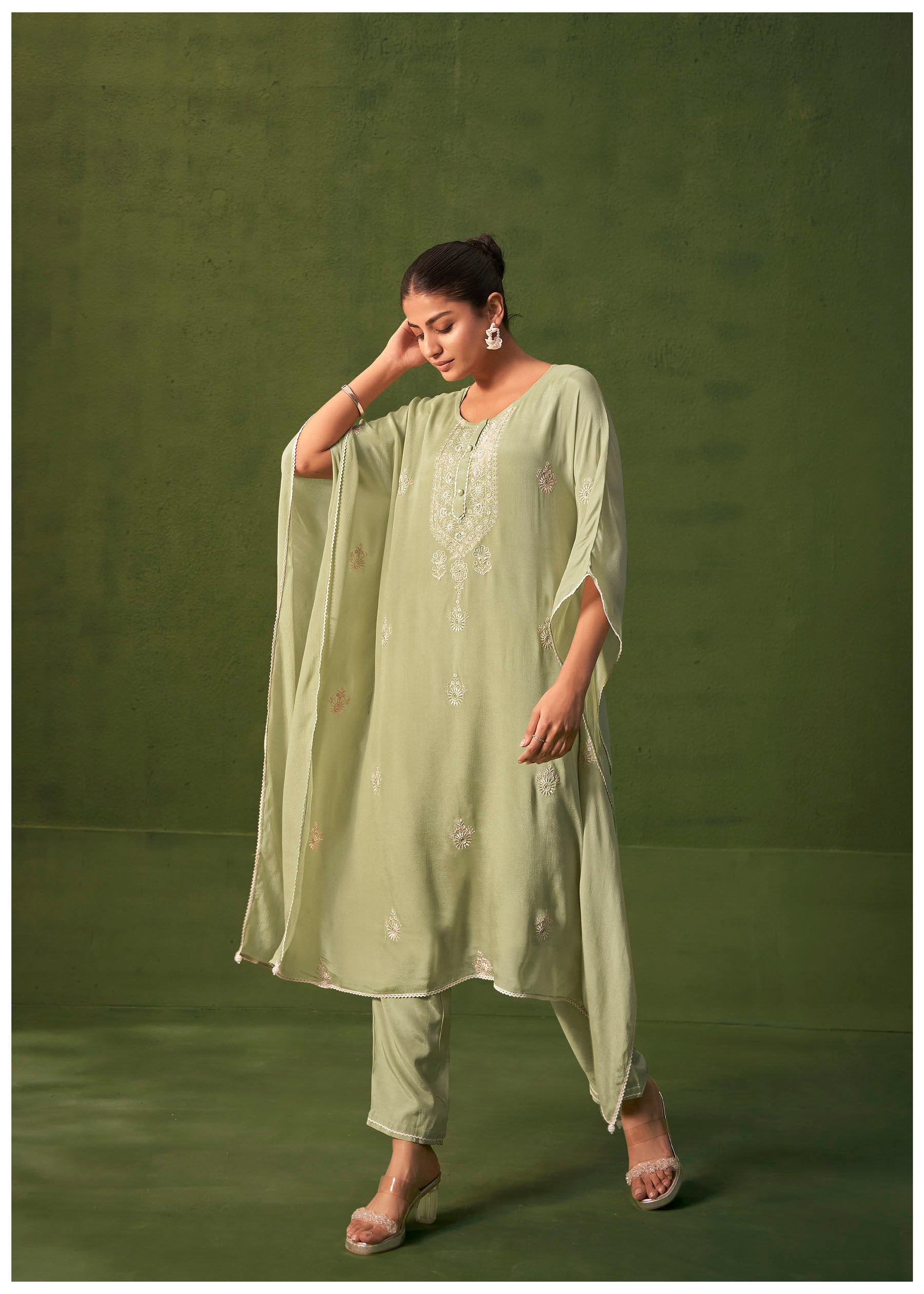 Lucerra Green Chinnon Embroidered Kaftan