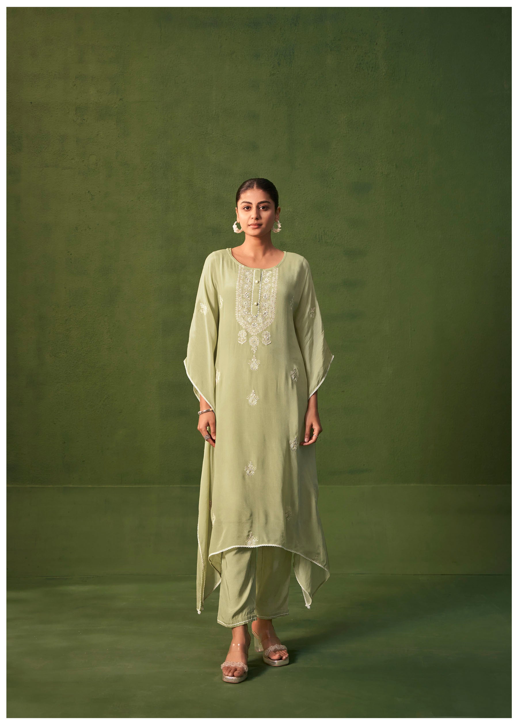 Lucerra Green Chinnon Embroidered Kaftan
