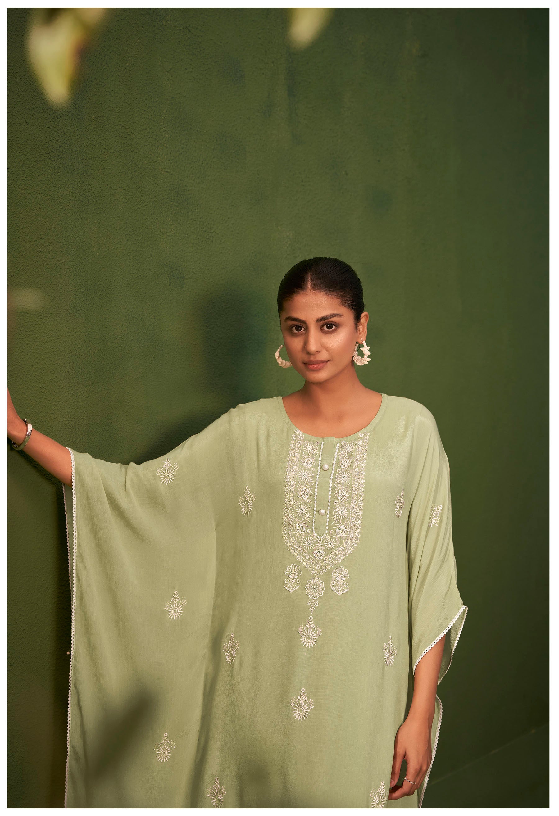 Lucerra Green Chinnon Embroidered Kaftan