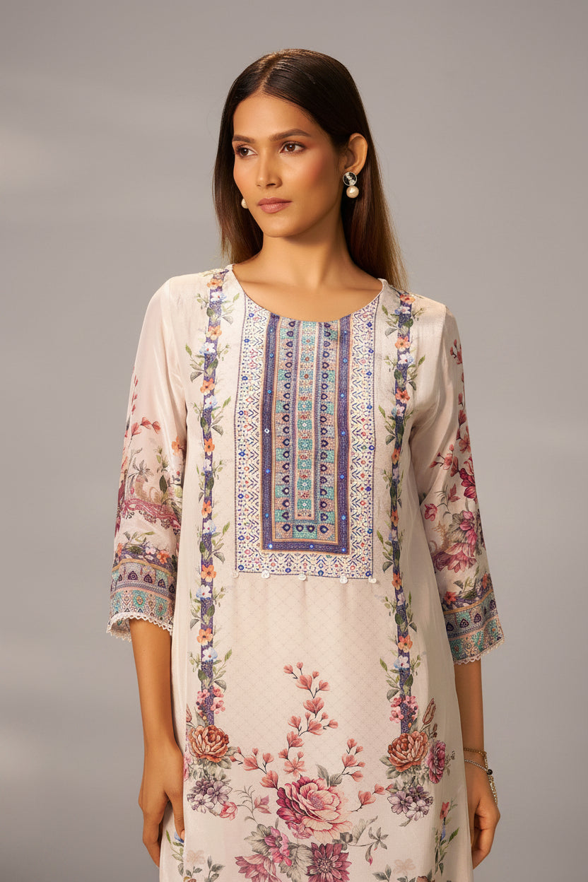Digital Print Crepe Silk Kurta Set