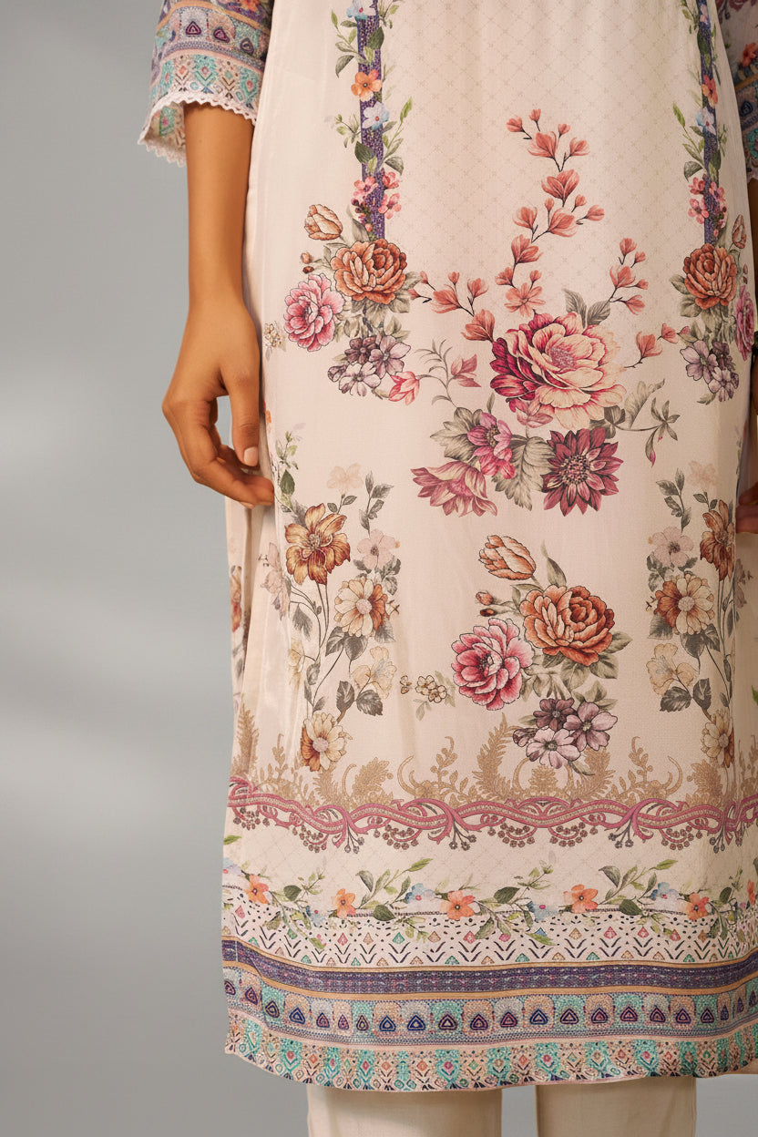 Digital Print Crepe Silk Kurta Set