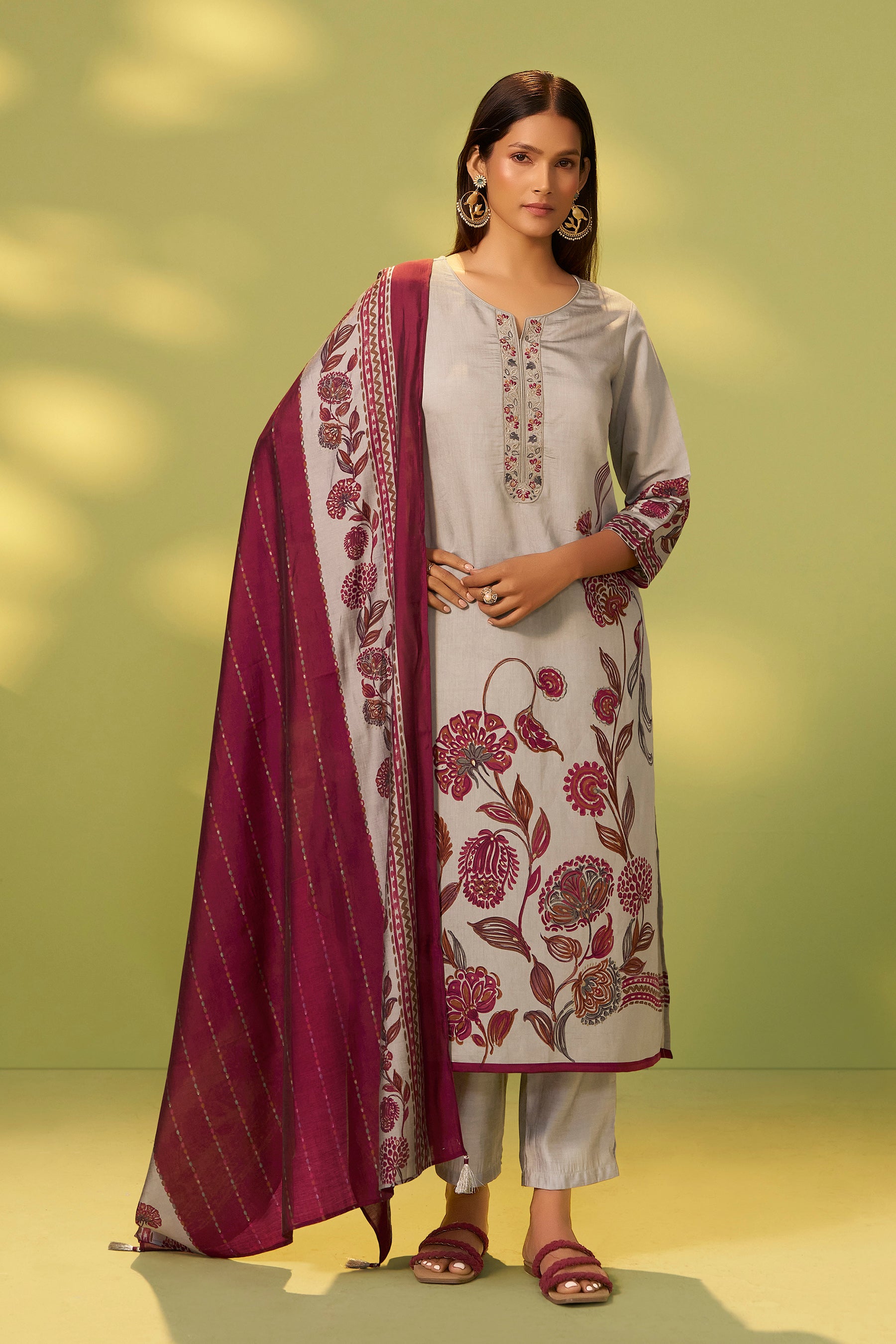 Rauch Grey Silk Kurta Set