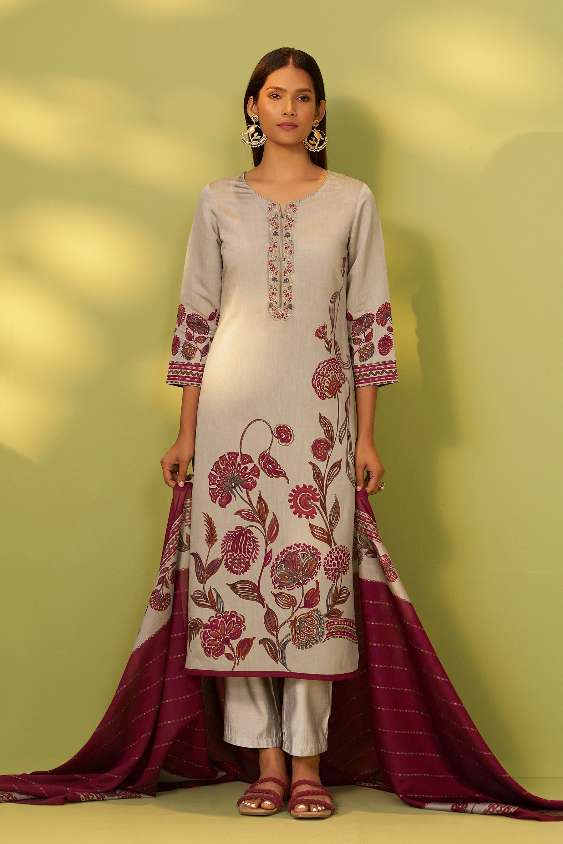 Rauch Grey Silk Kurta Set