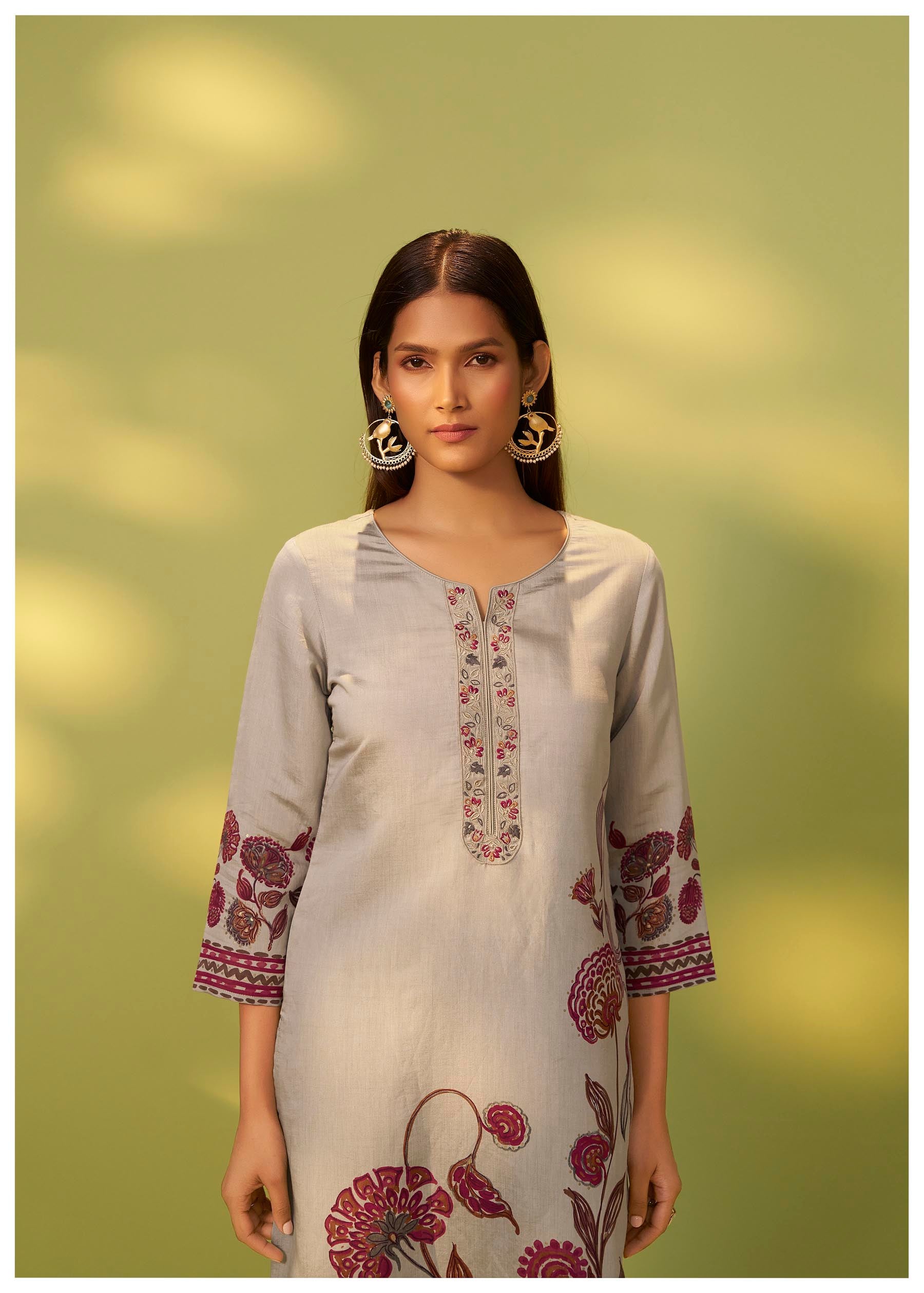 Rauch Grey Silk Kurta Set
