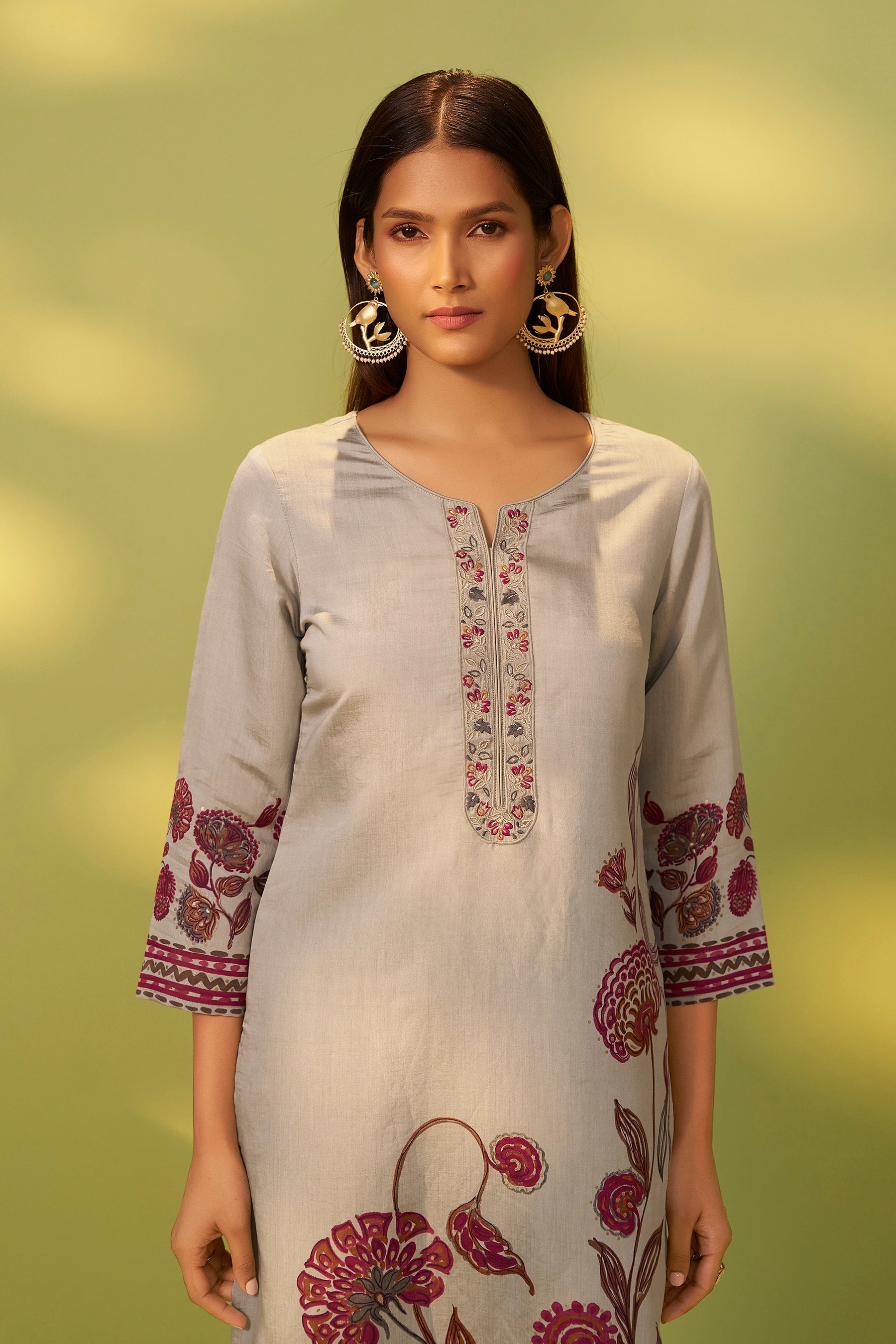 Rauch Grey Silk Kurta Set