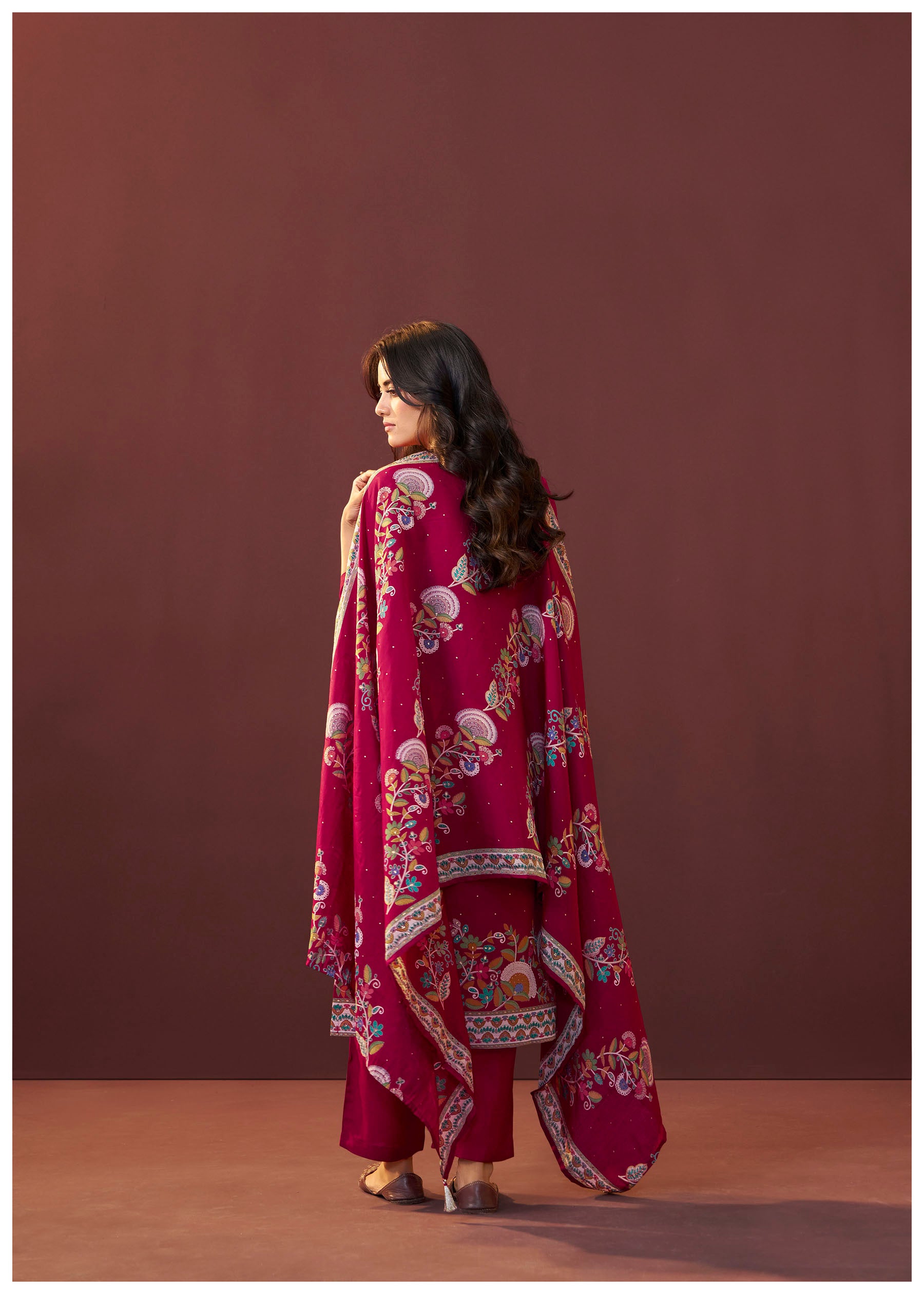 Gulnaar Maroon Embroidered Silk Kurta Set