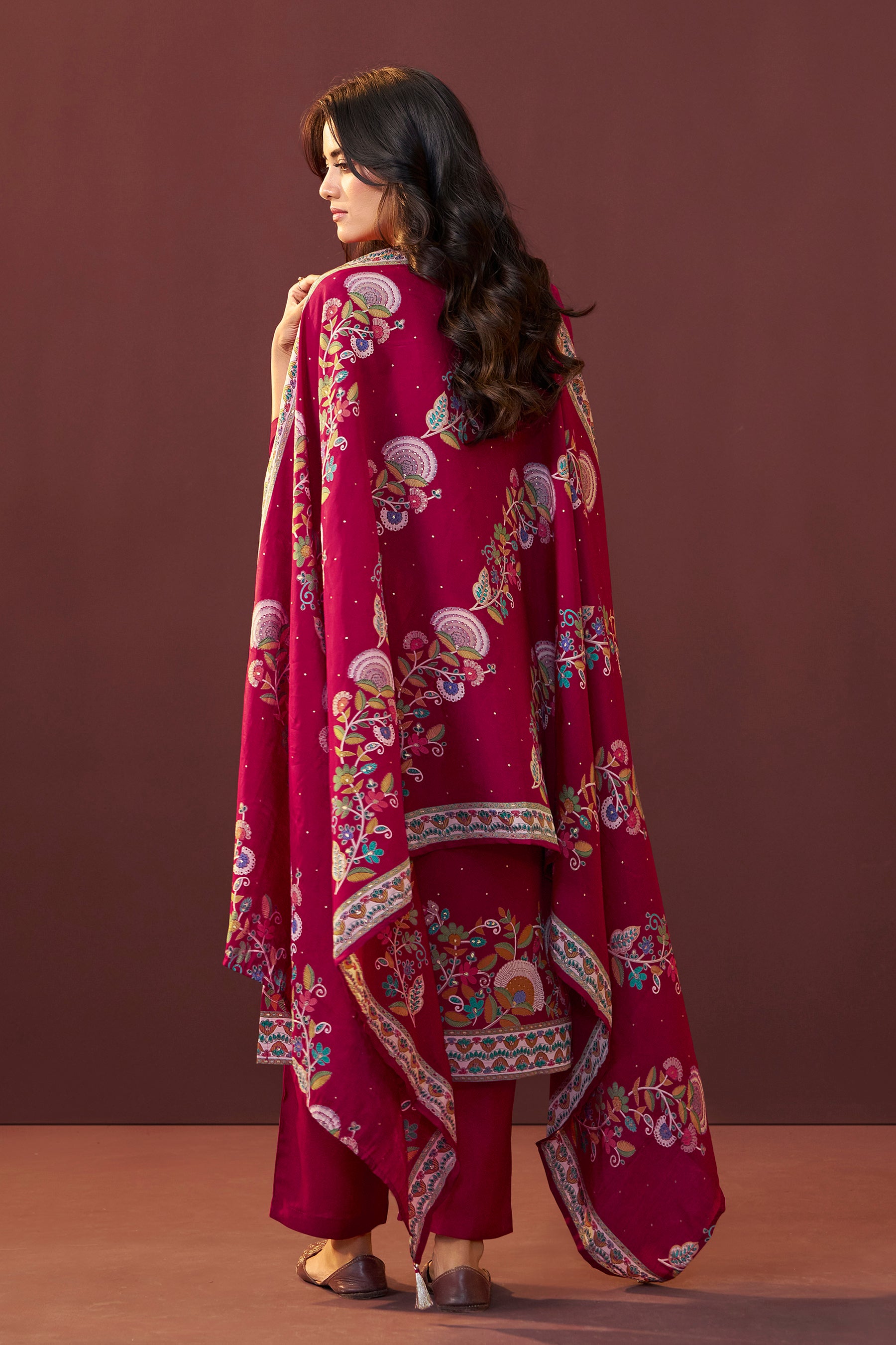 Gulnaar Maroon Embroidered Silk Kurta Set