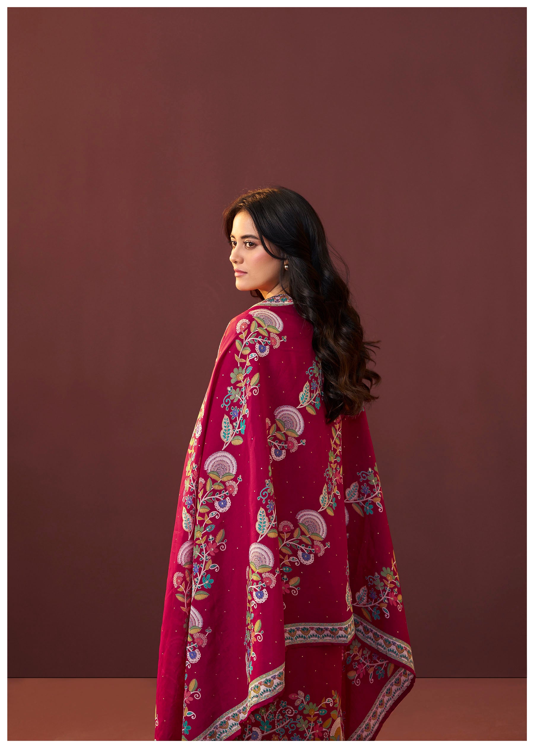 Gulnaar Maroon Embroidered Silk Kurta Set