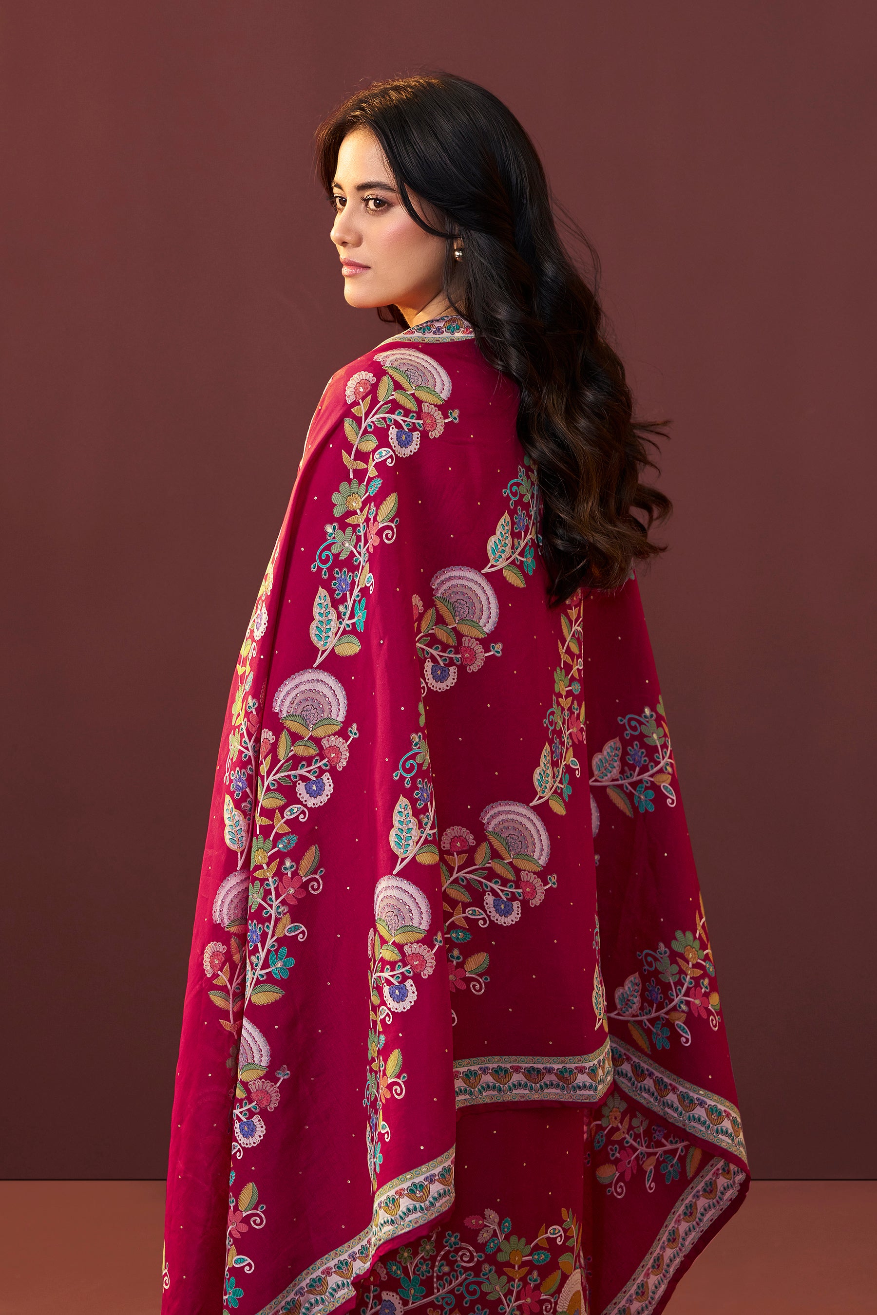Gulnaar Maroon Embroidered Silk Kurta Set