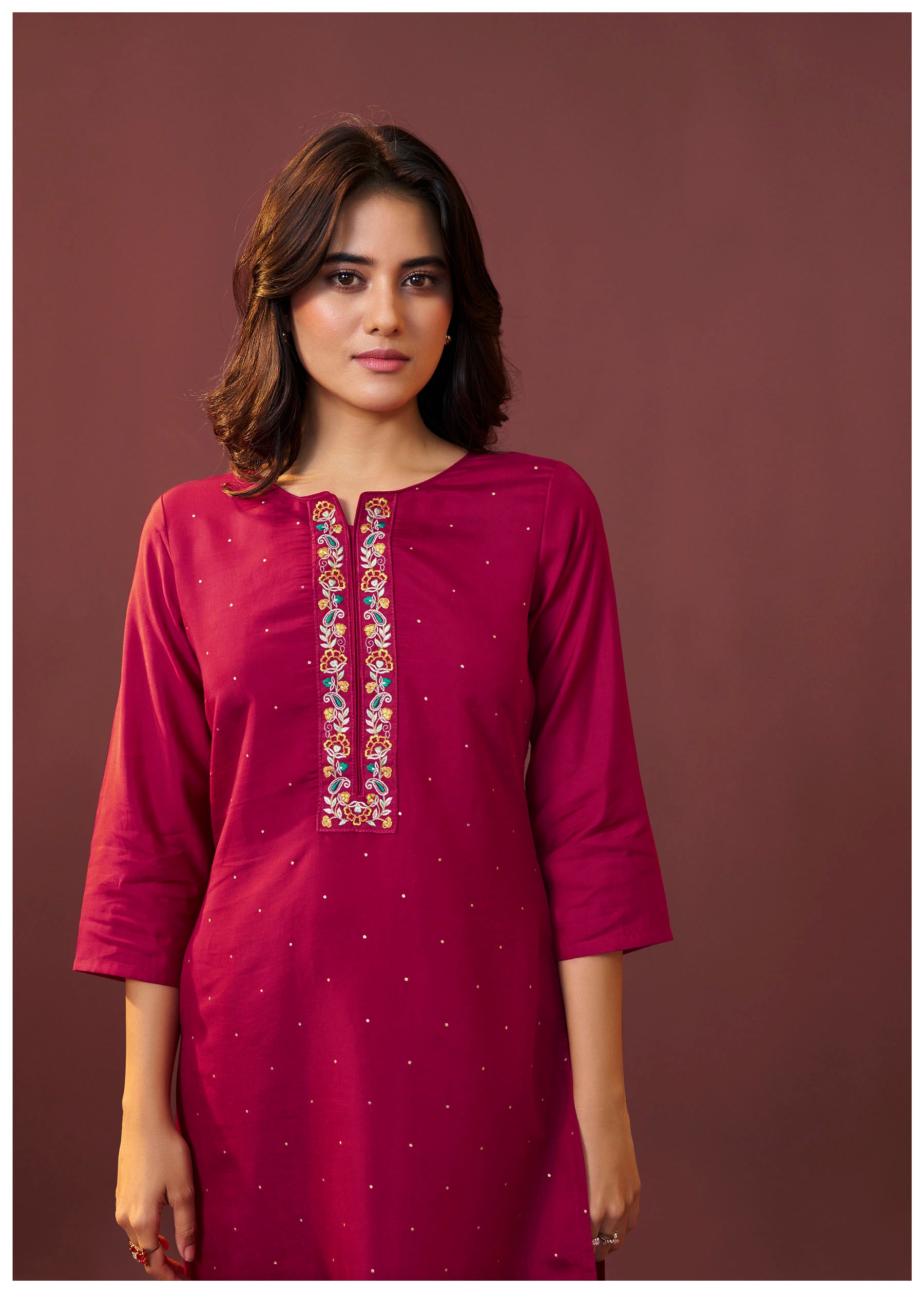 Gulnaar Maroon Embroidered Silk Kurta Set