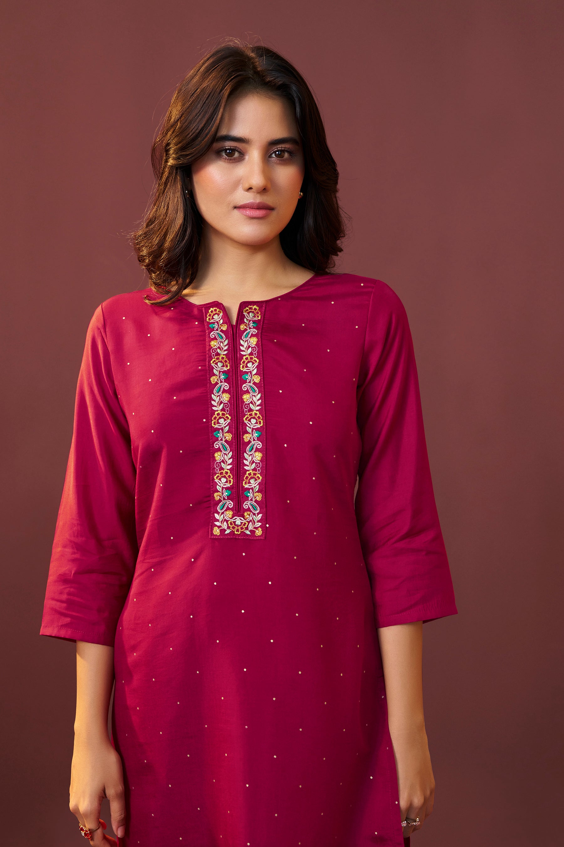 Gulnaar Maroon Embroidered Silk Kurta Set