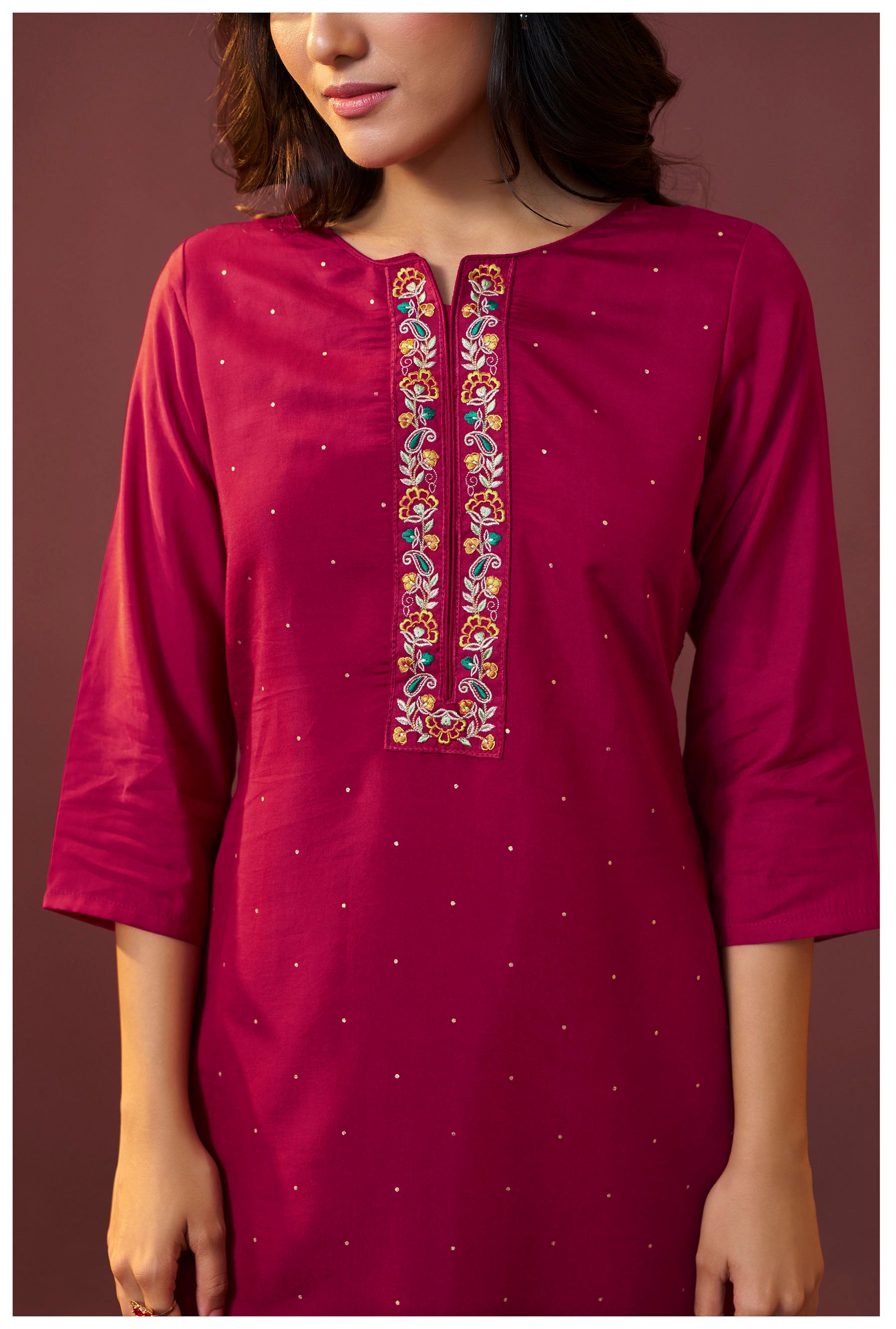 Gulnaar Maroon Embroidered Silk Kurta Set