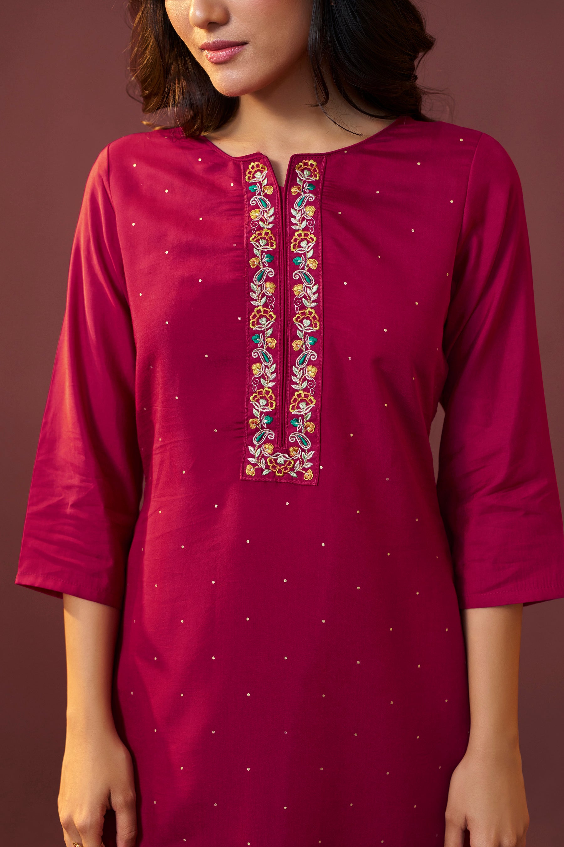 Gulnaar Maroon Embroidered Silk Kurta Set