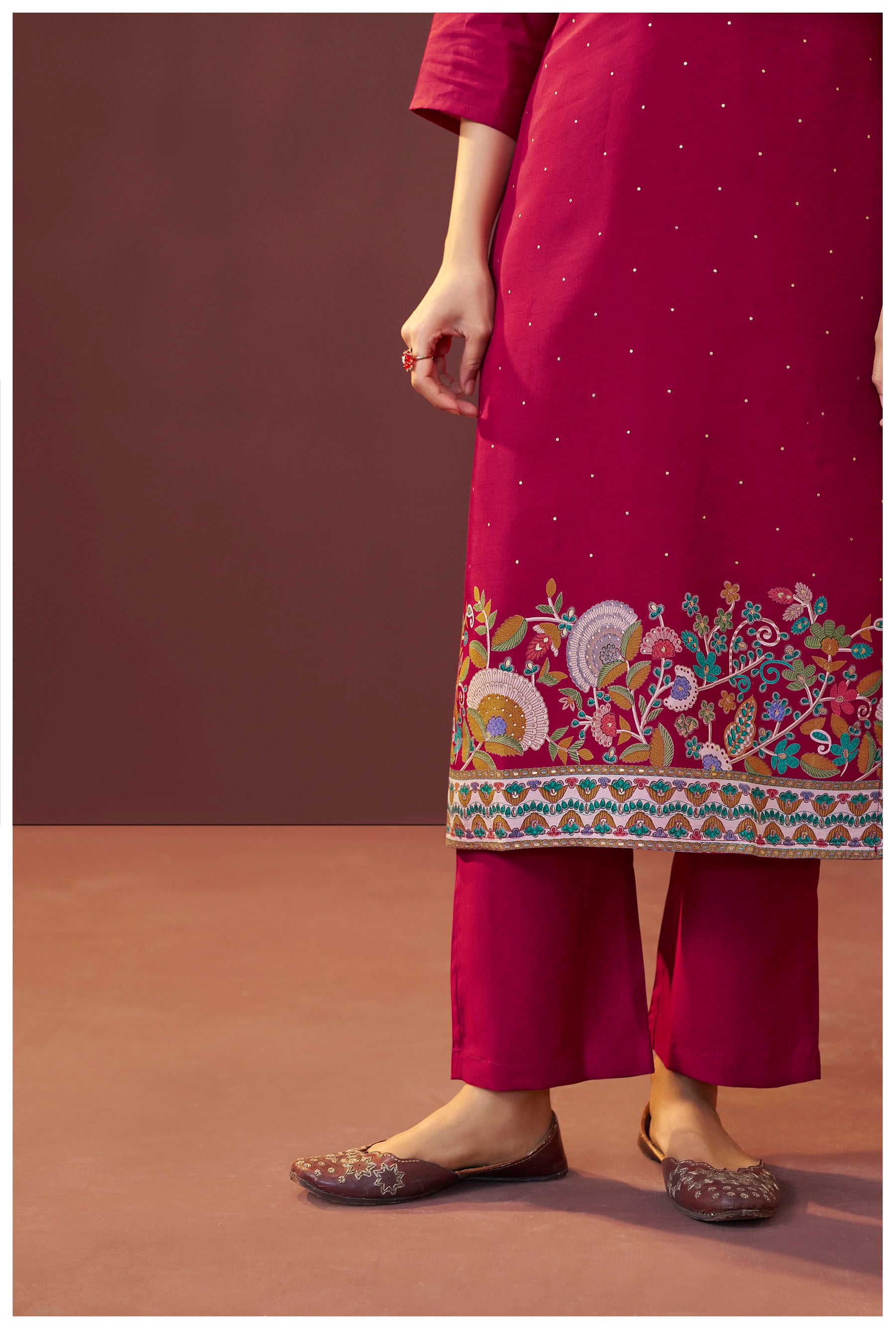 Gulnaar Maroon Embroidered Silk Kurta Set
