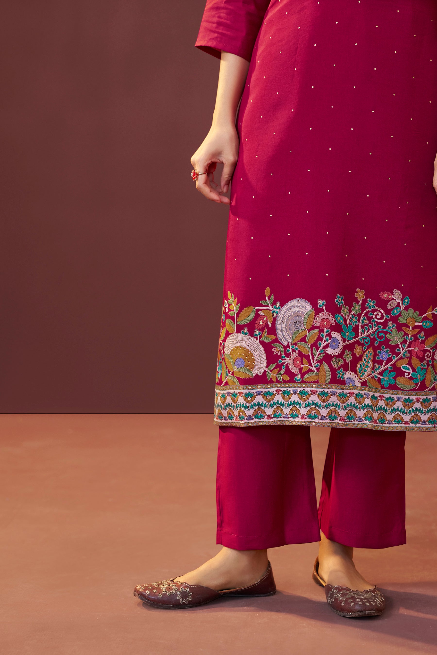 Gulnaar Maroon Embroidered Silk Kurta Set