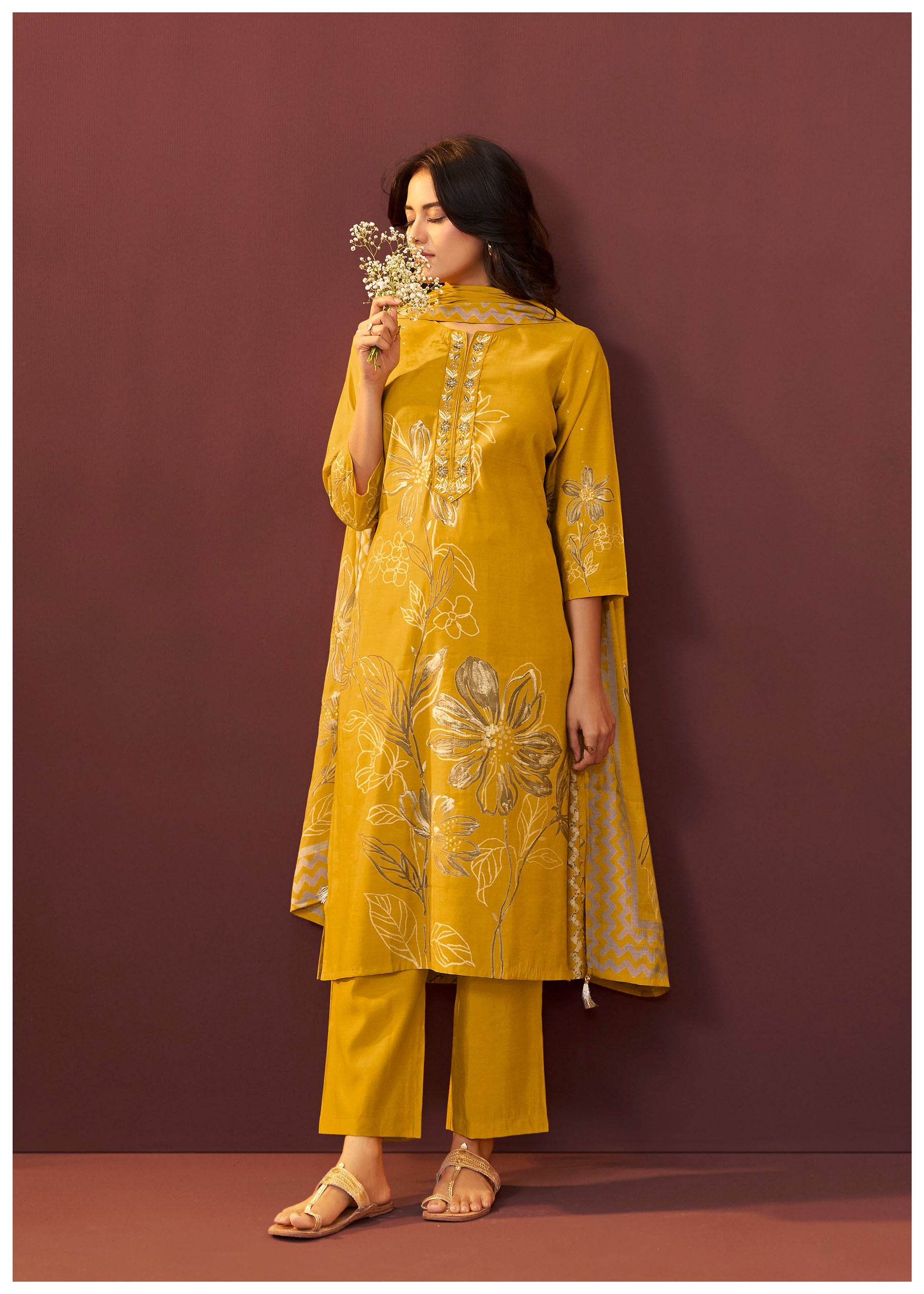 Saffron Yellow Silk Kurta Set