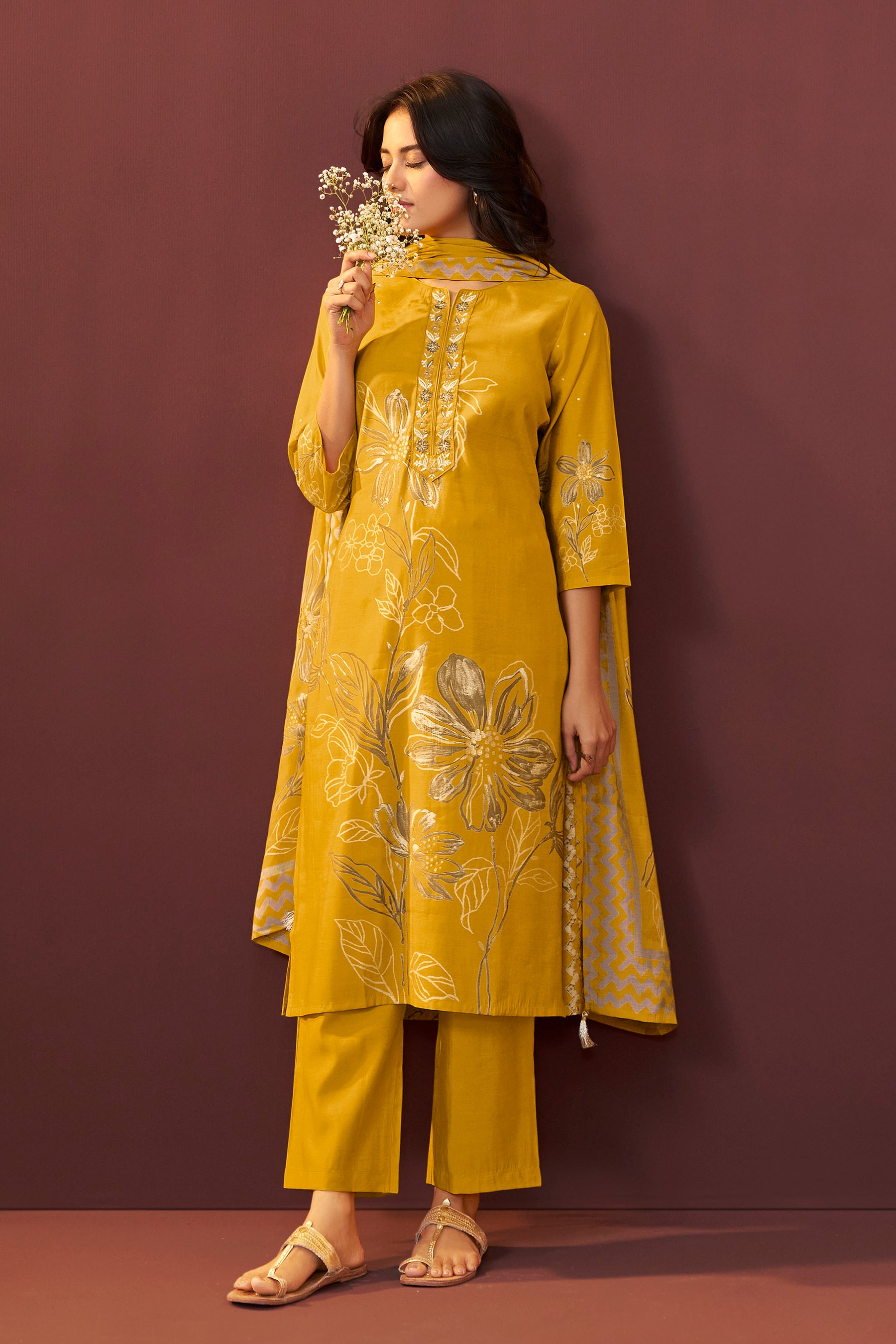 Saffron Yellow Silk Kurta Set