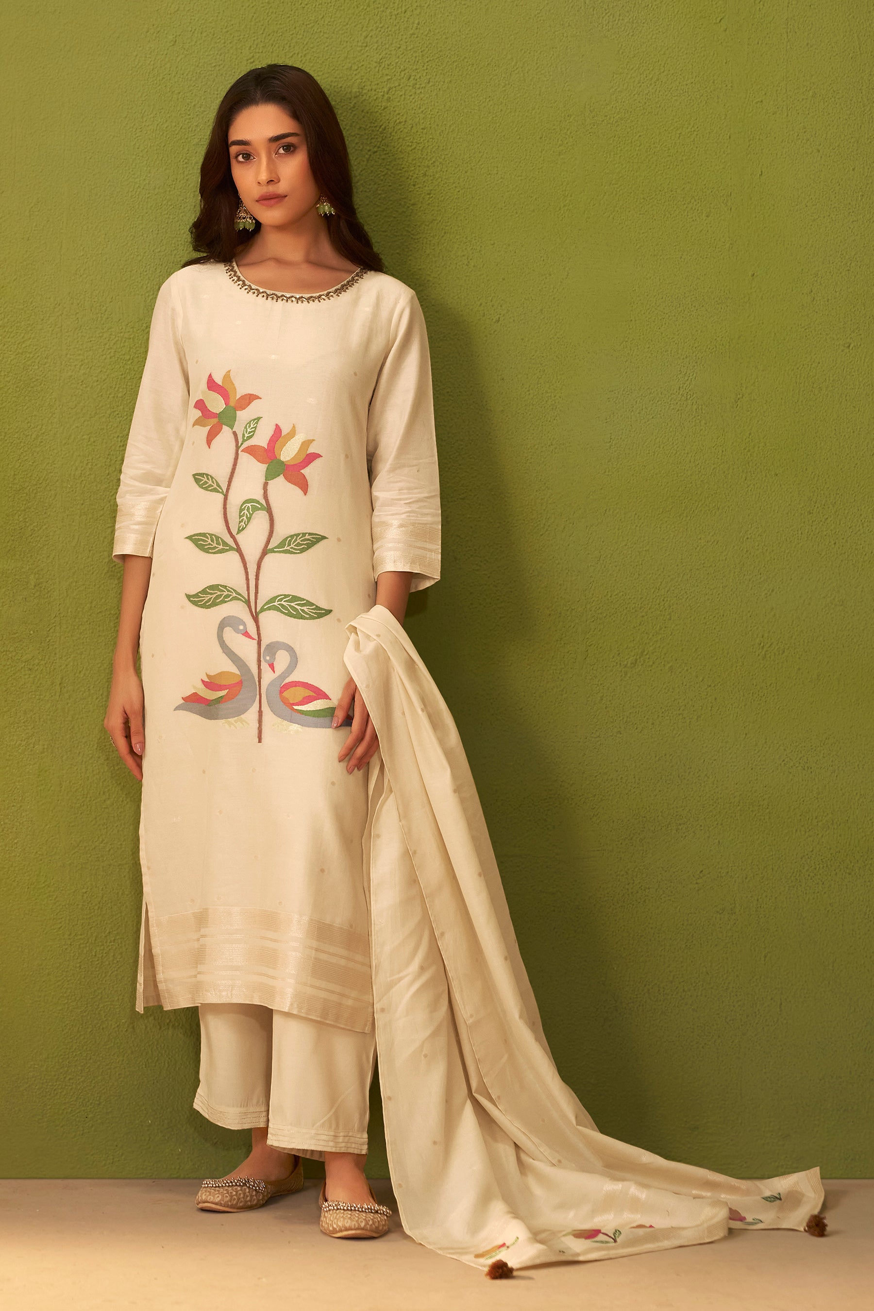 Banarasi Chanderi Jacquard Set – Cream