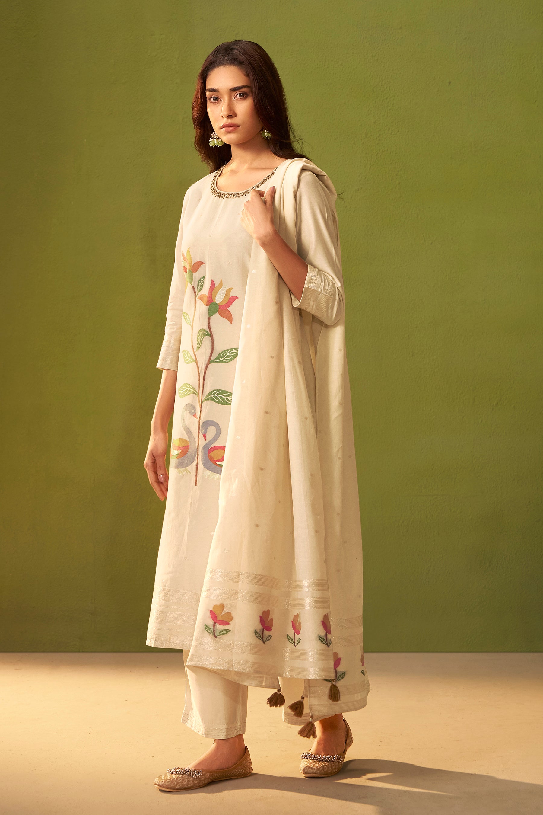 Banarasi Chanderi Jacquard Set – Cream