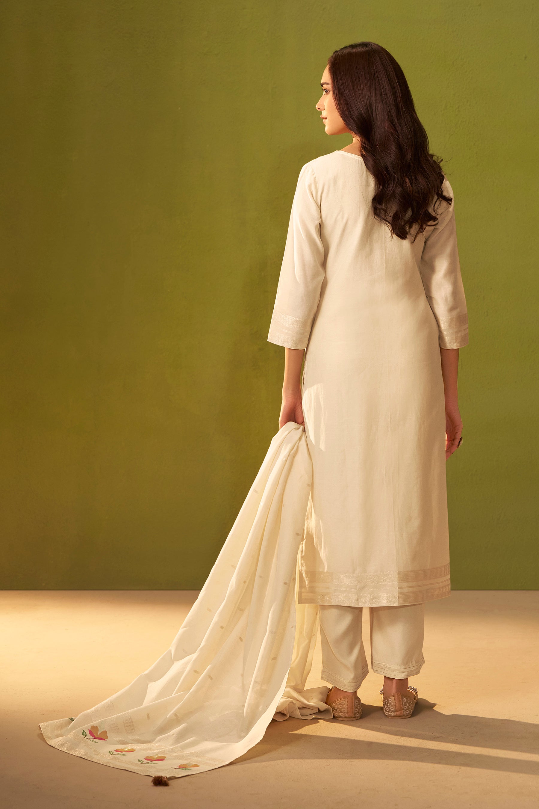 Banarasi Chanderi Jacquard Set – Cream