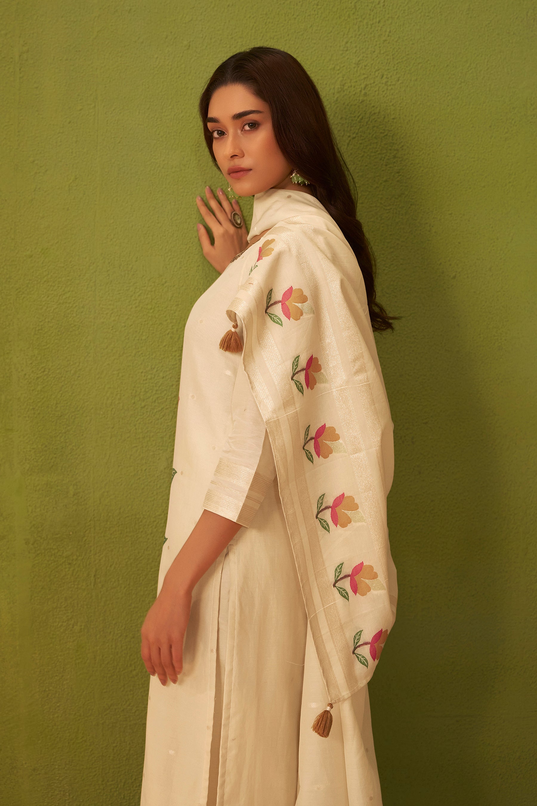 Banarasi Chanderi Jacquard Set – Cream