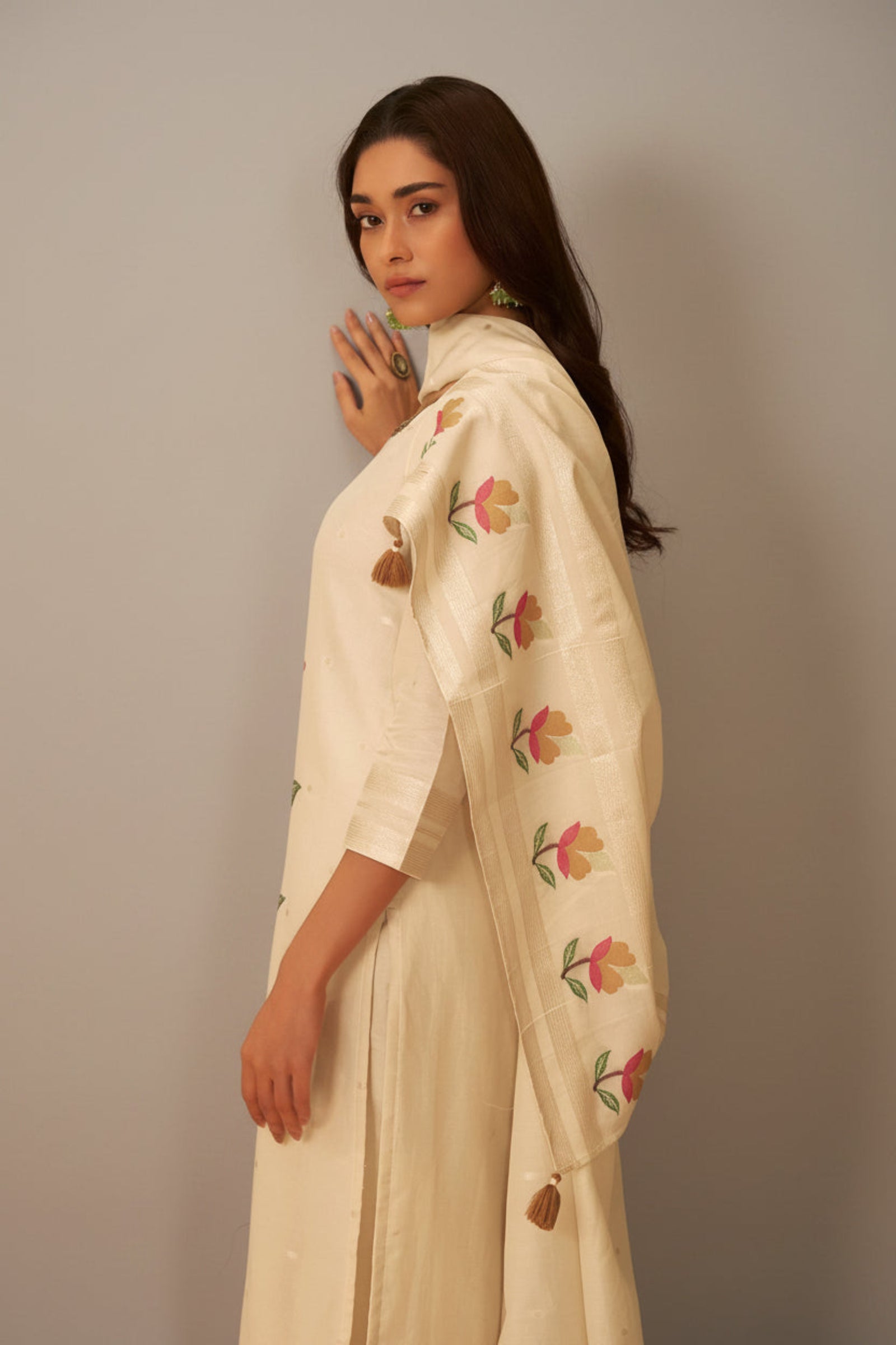 Cream Russian Silk Festive Kurta Set