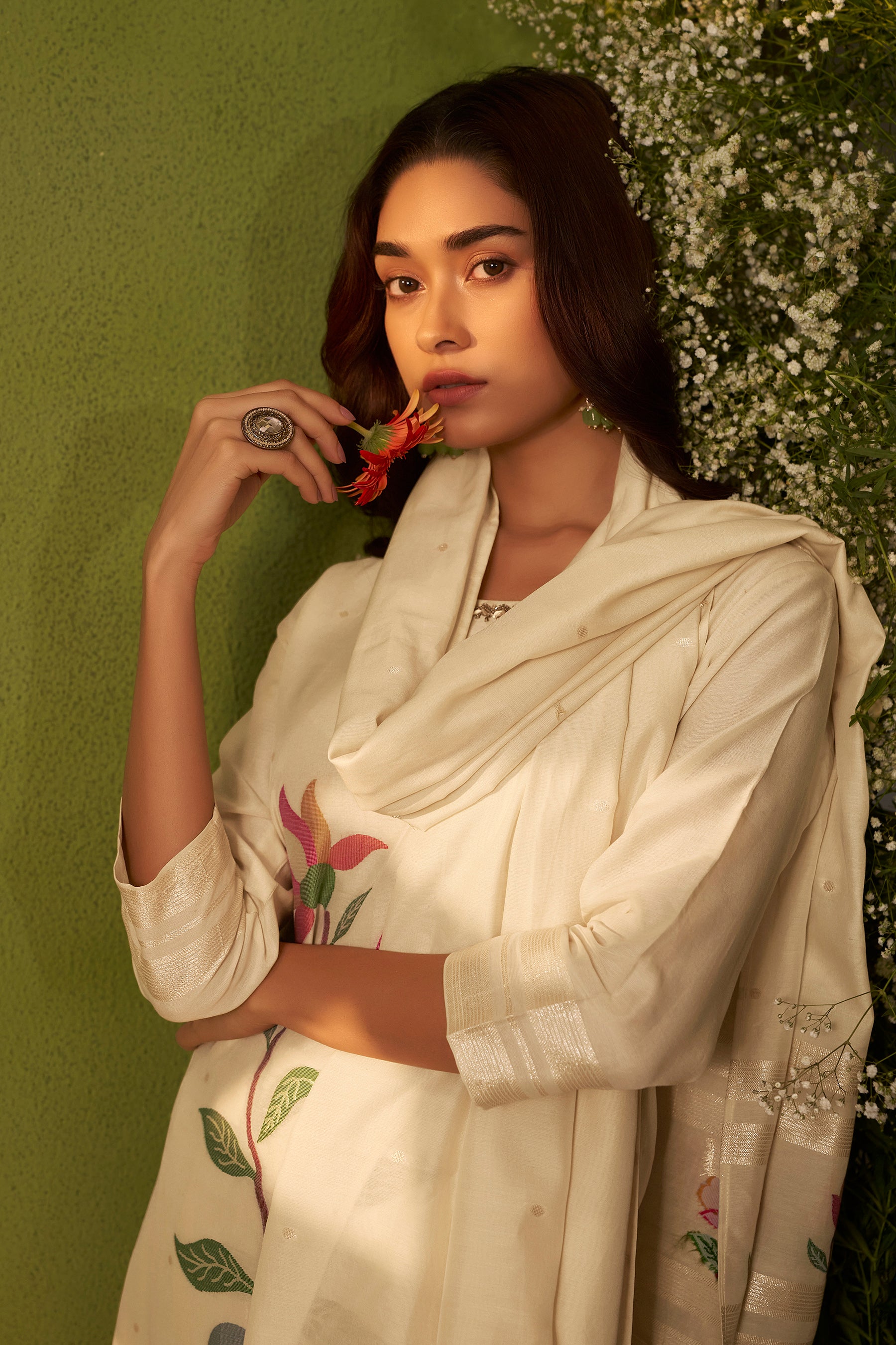 Banarasi Chanderi Jacquard Set – Cream