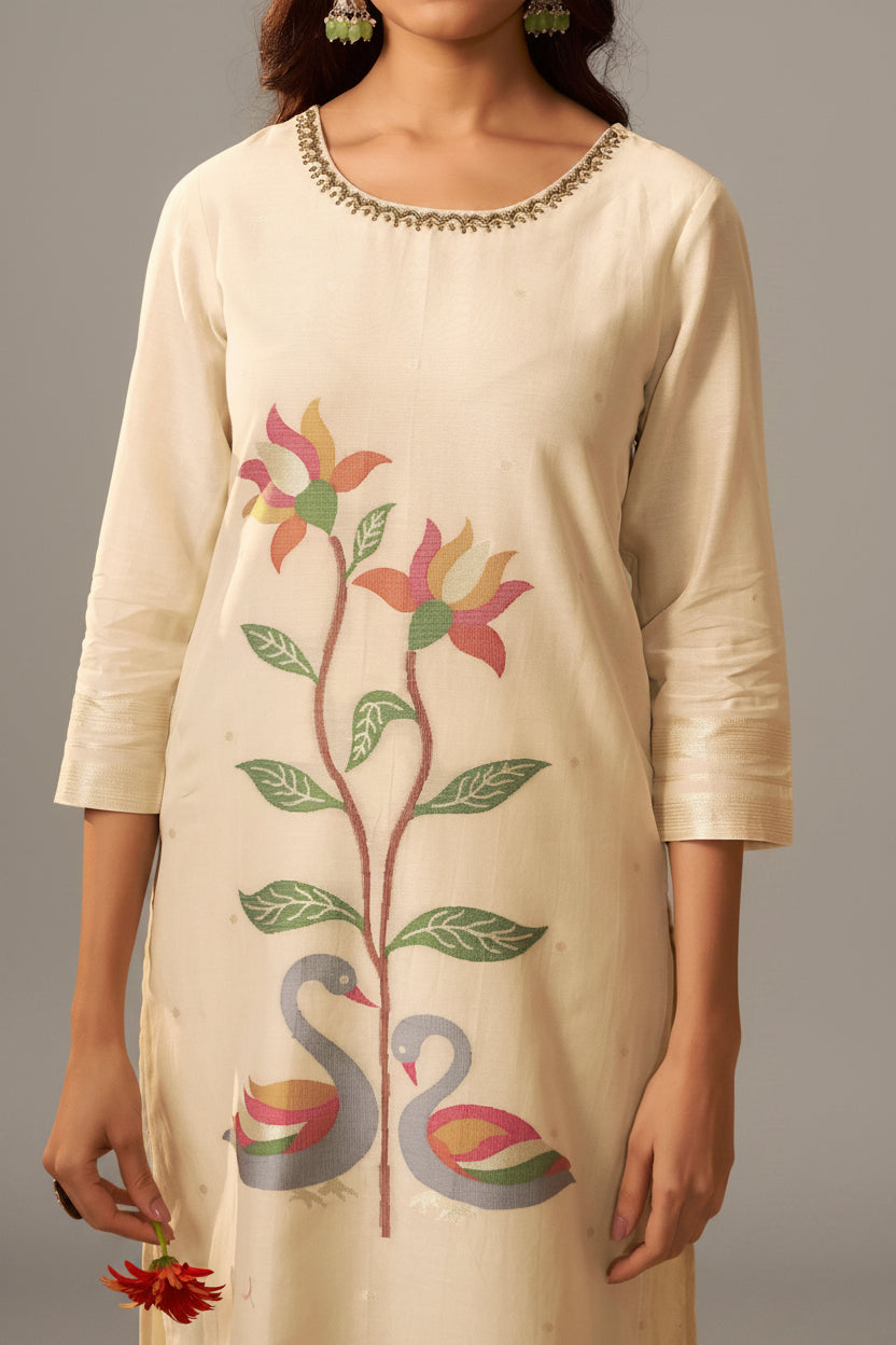 Cream Russian Silk Festive Kurta Set