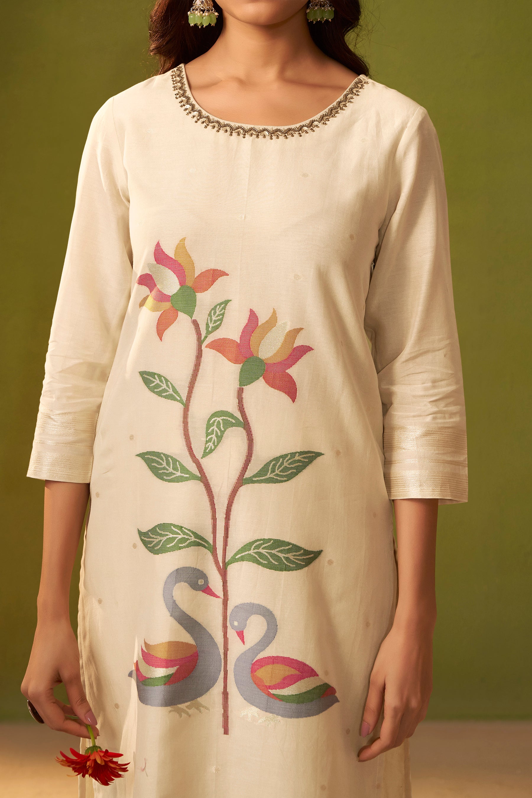 Banarasi Chanderi Jacquard Set – Cream