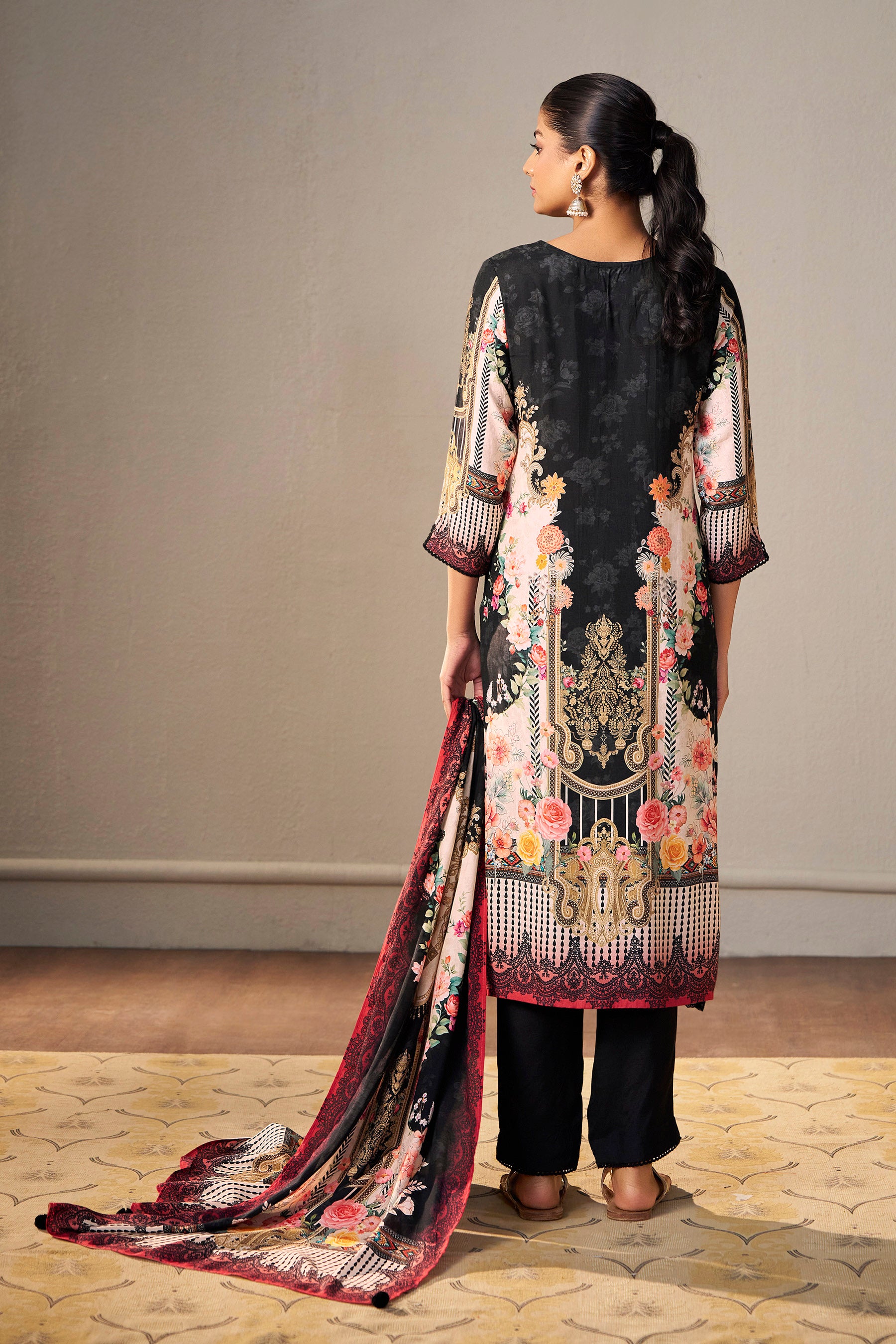 Heavy Muslin Digital Print Kurta, Viscose Bottom and Dupatta Set