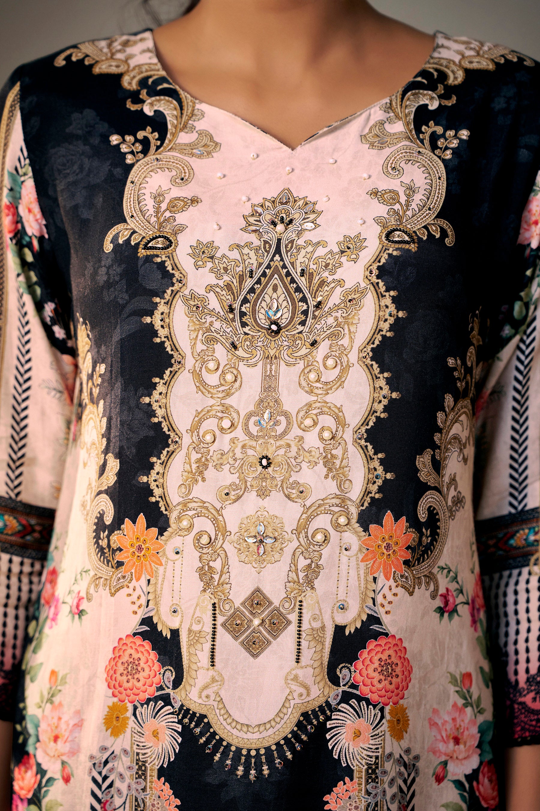 Heavy Muslin Digital Print Kurta, Viscose Bottom and Dupatta Set