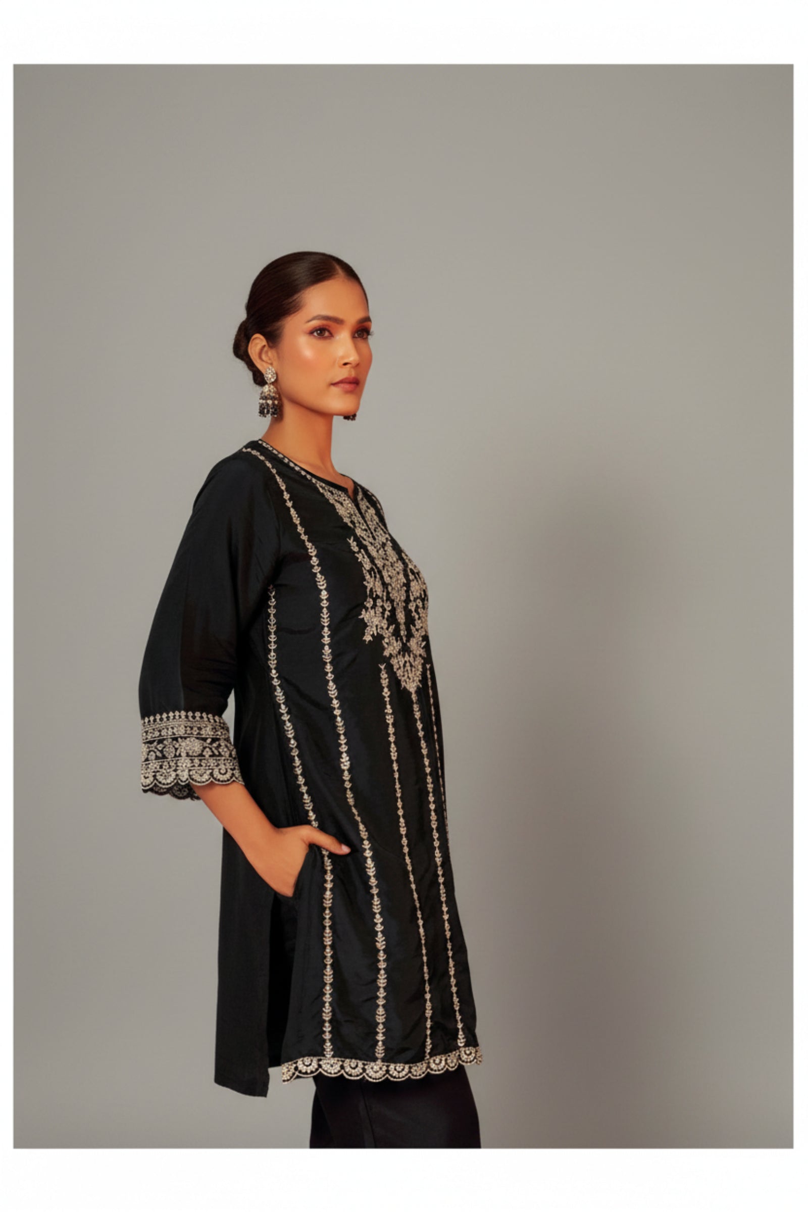 Ravelyn Black Zari Embroidered Kurta Set