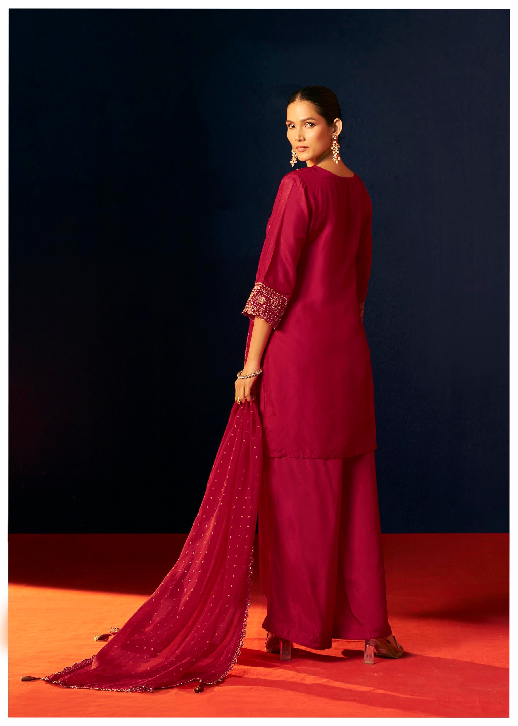 Gulnaar Red Embroidered Kurta Set