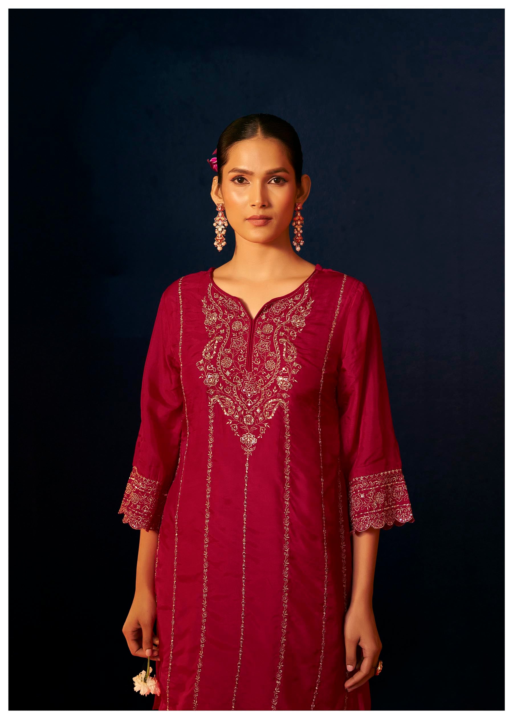 Gulnaar Red Embroidered Kurta Set