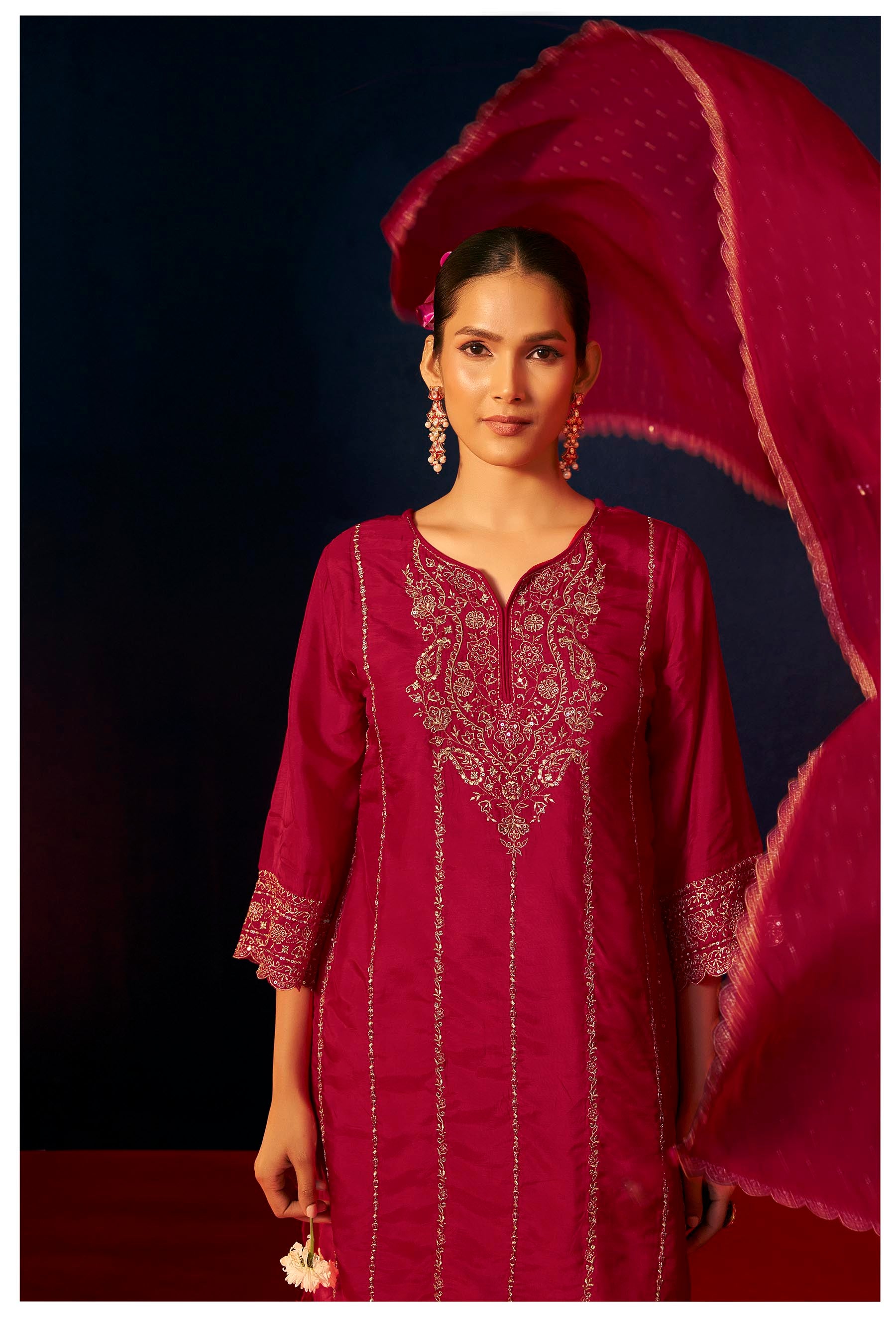 Gulnaar Red Embroidered Kurta Set