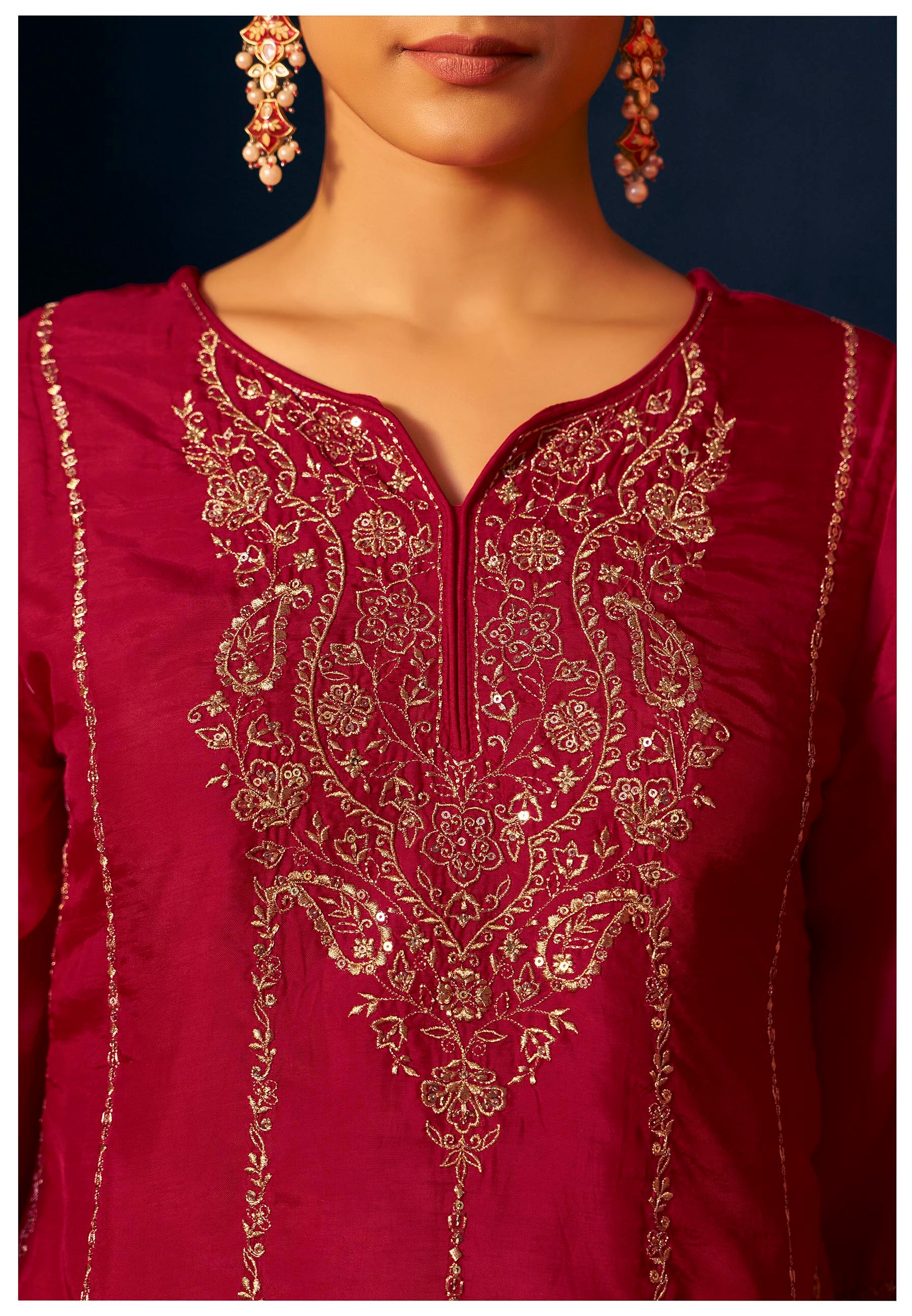 Gulnaar Red Embroidered Kurta Set