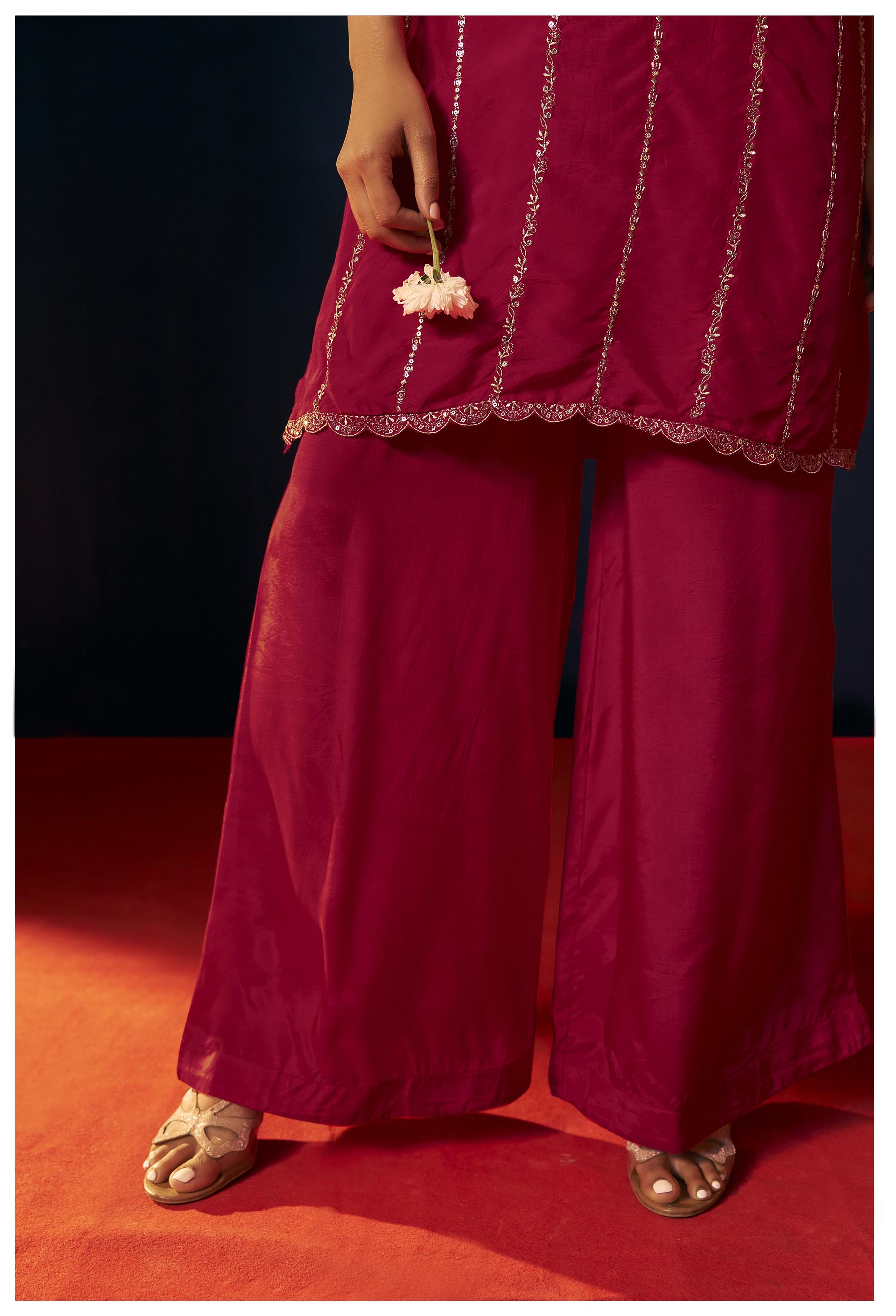 Gulnaar Red Embroidered Kurta Set