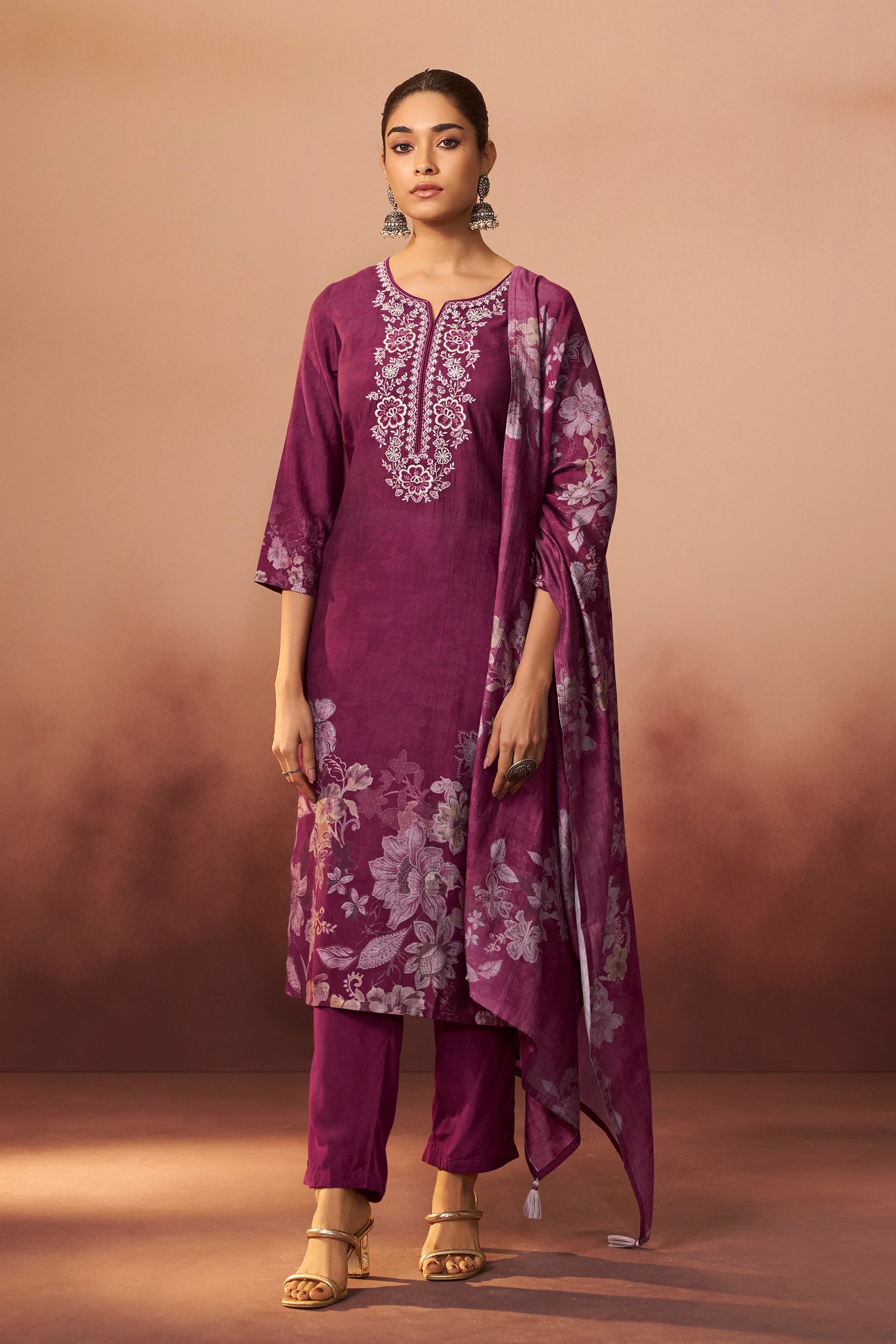 Viscose Digital Print Kurta Set – Maroon