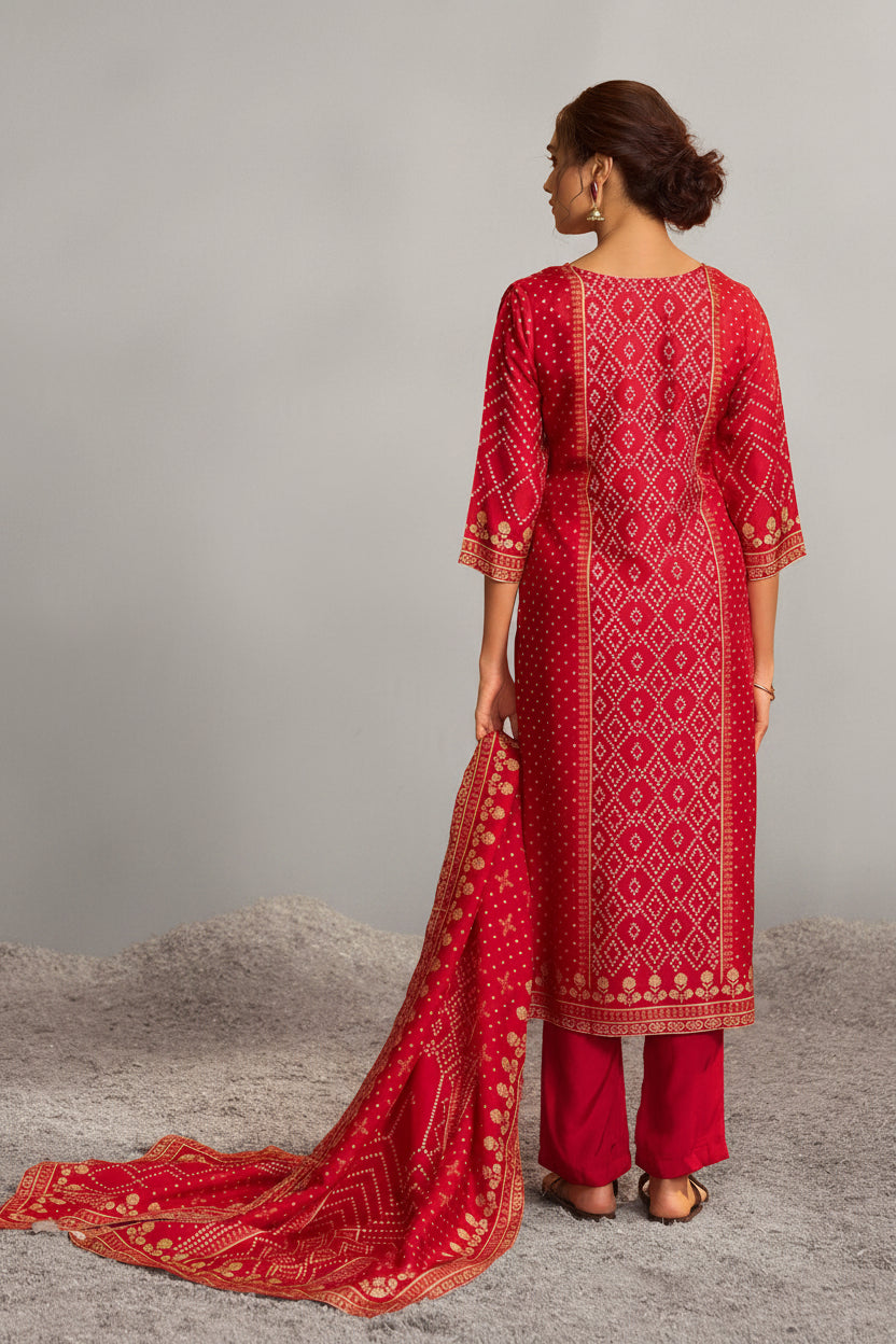 Bandhani Digital Print Kurta Set – Red