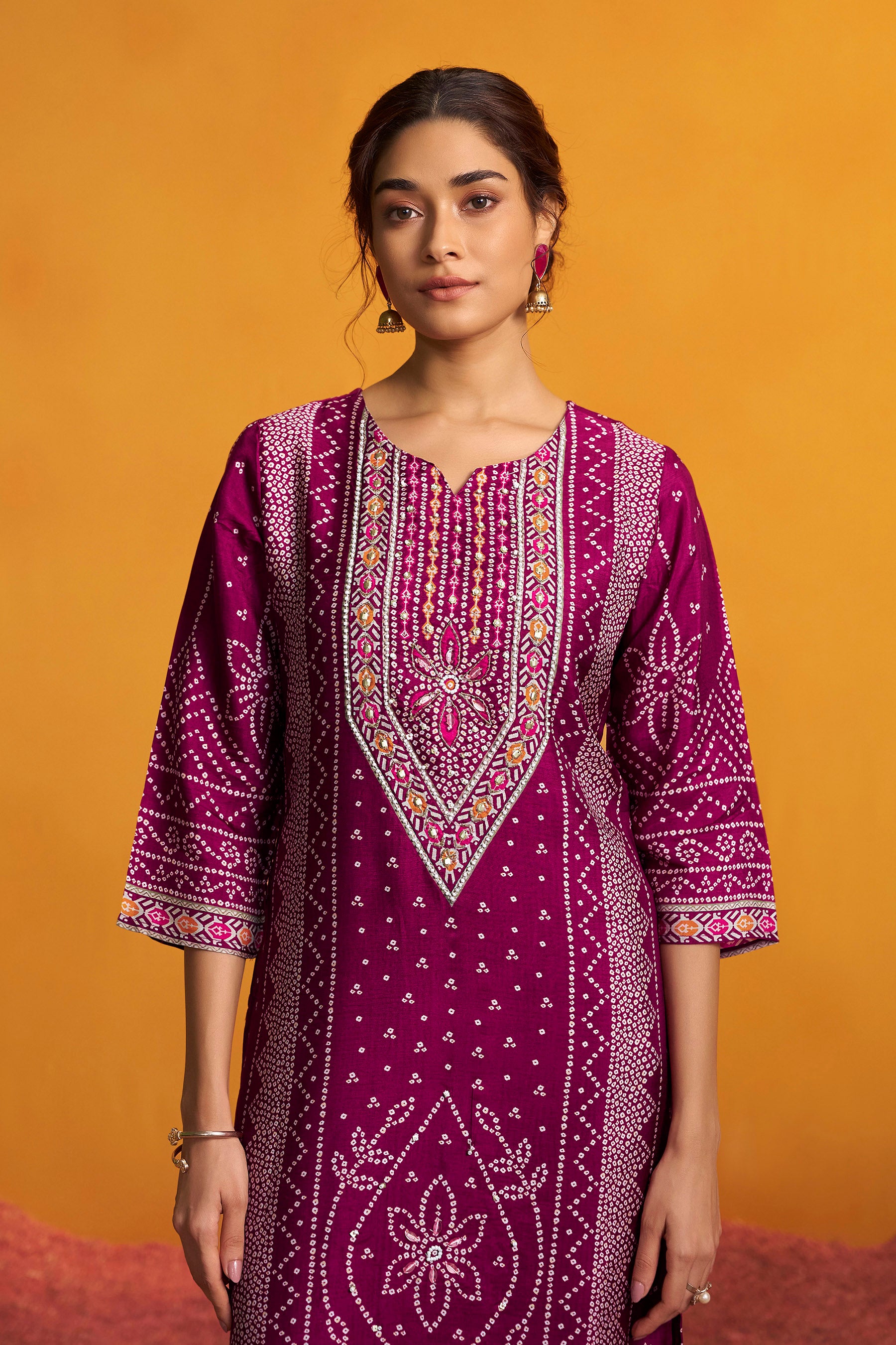 Bandhani Digital Print Kurta Set – Wine