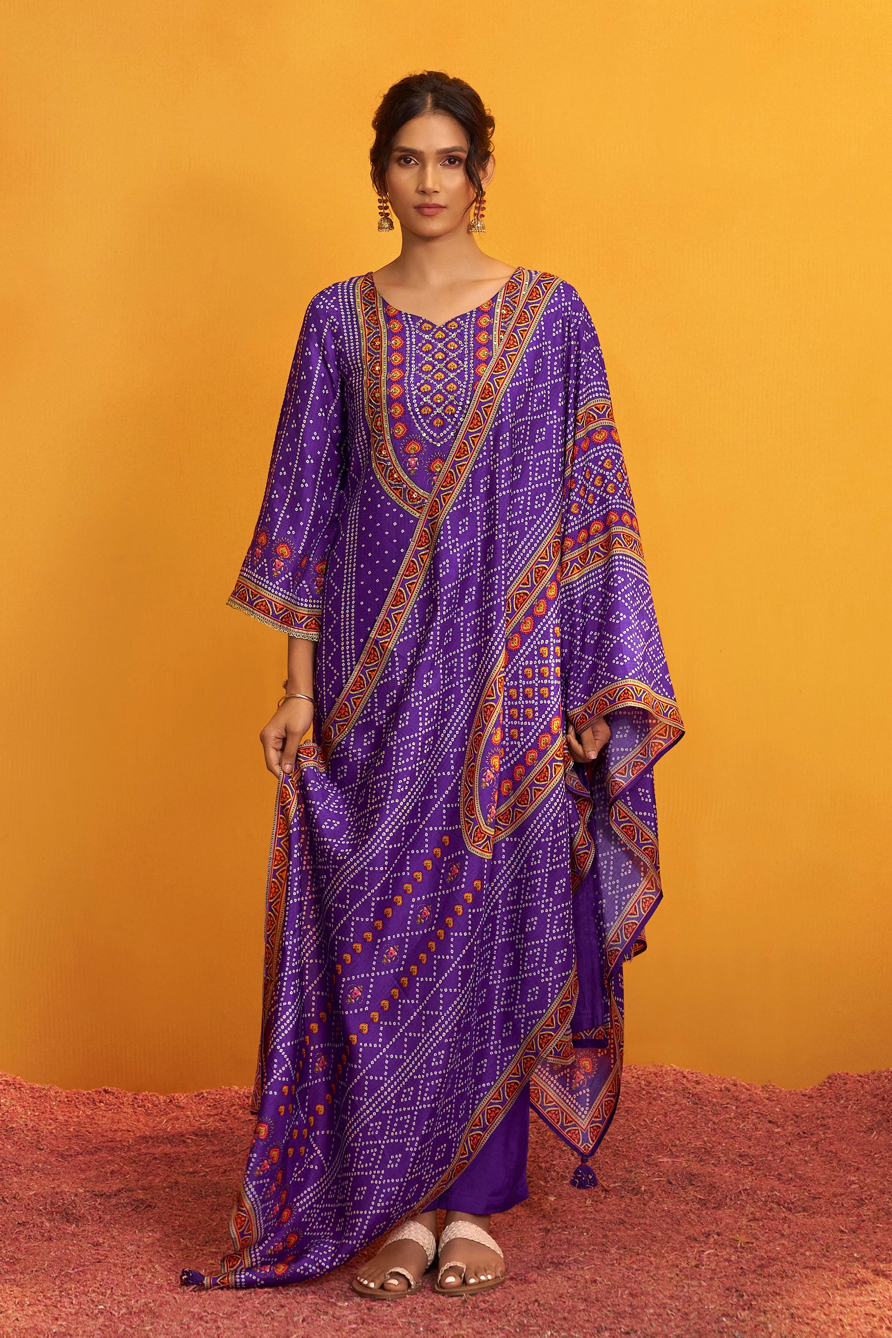 Bandhani Digital Print Kurta Set – Purple