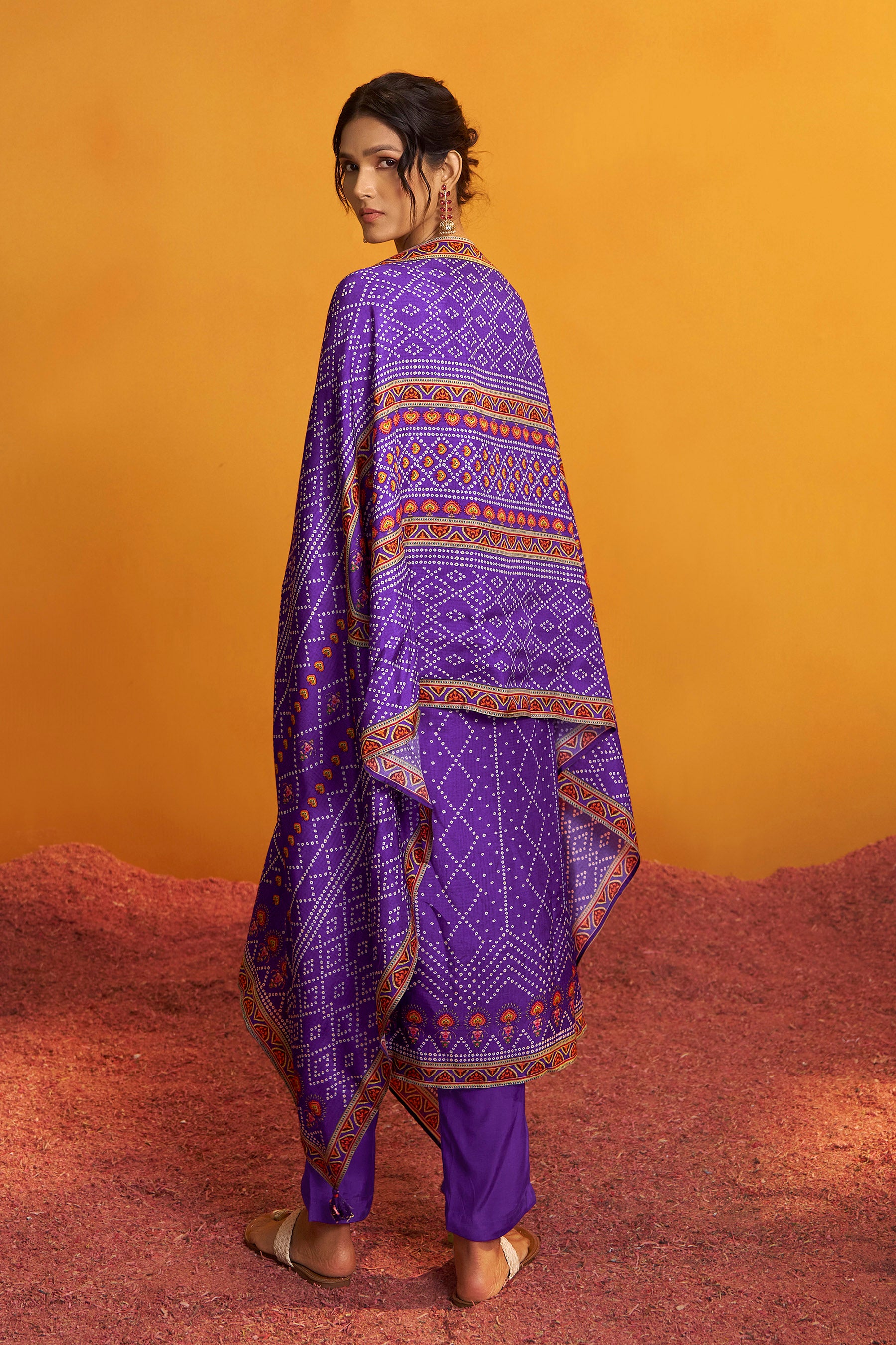 Bandhani Digital Print Kurta Set – Purple