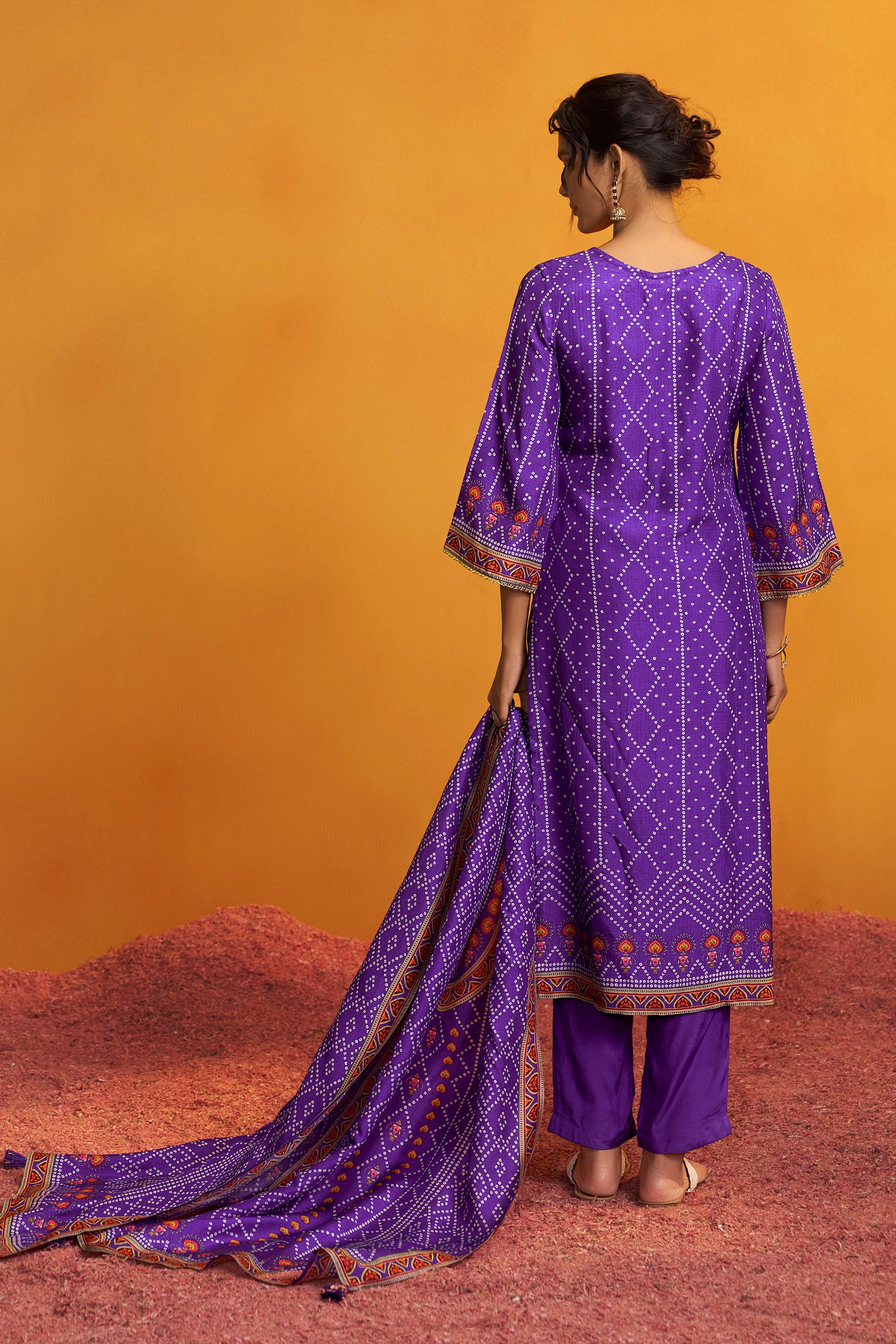 Bandhani Digital Print Kurta Set – Purple