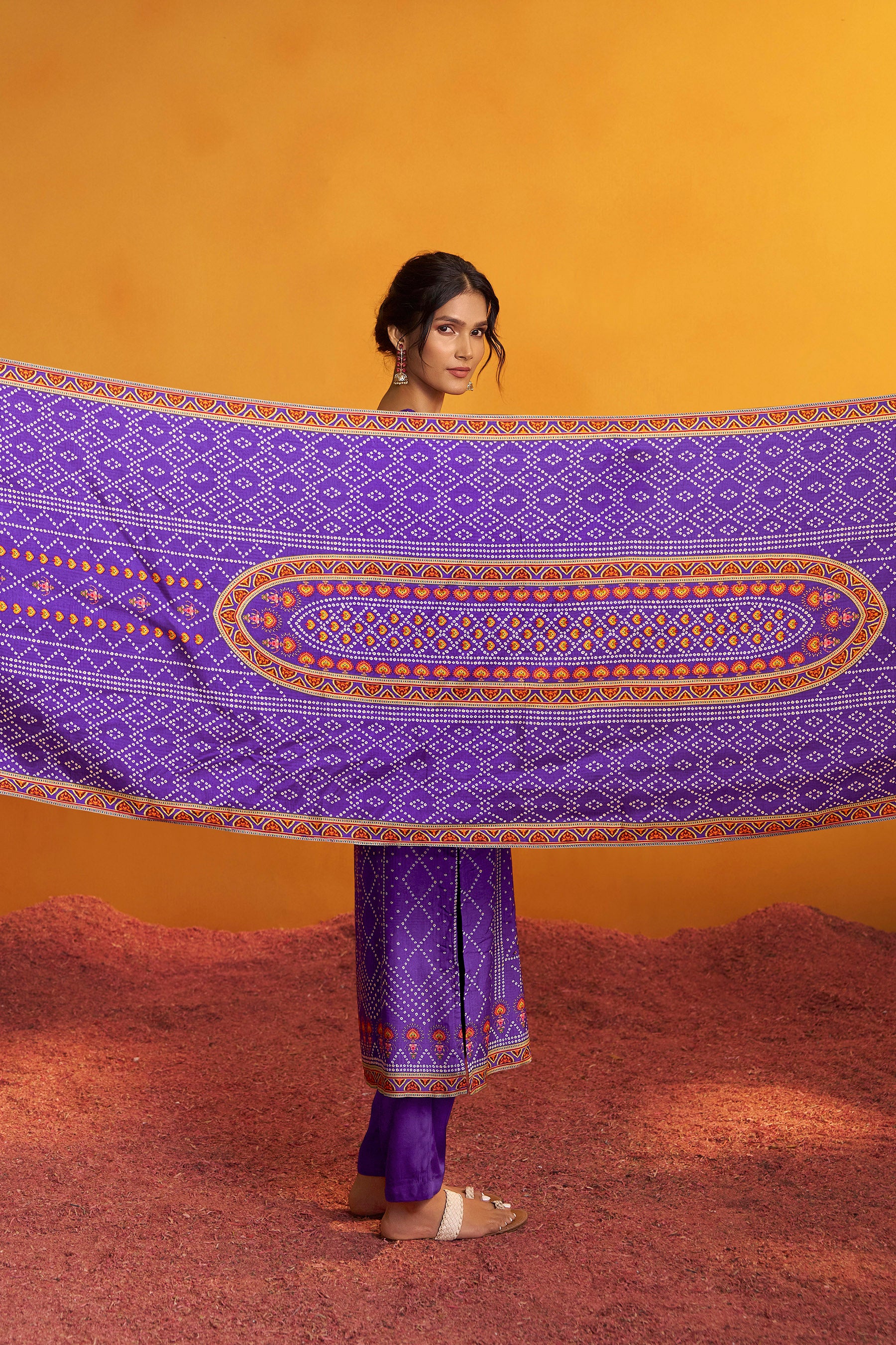 Bandhani Digital Print Kurta Set – Purple