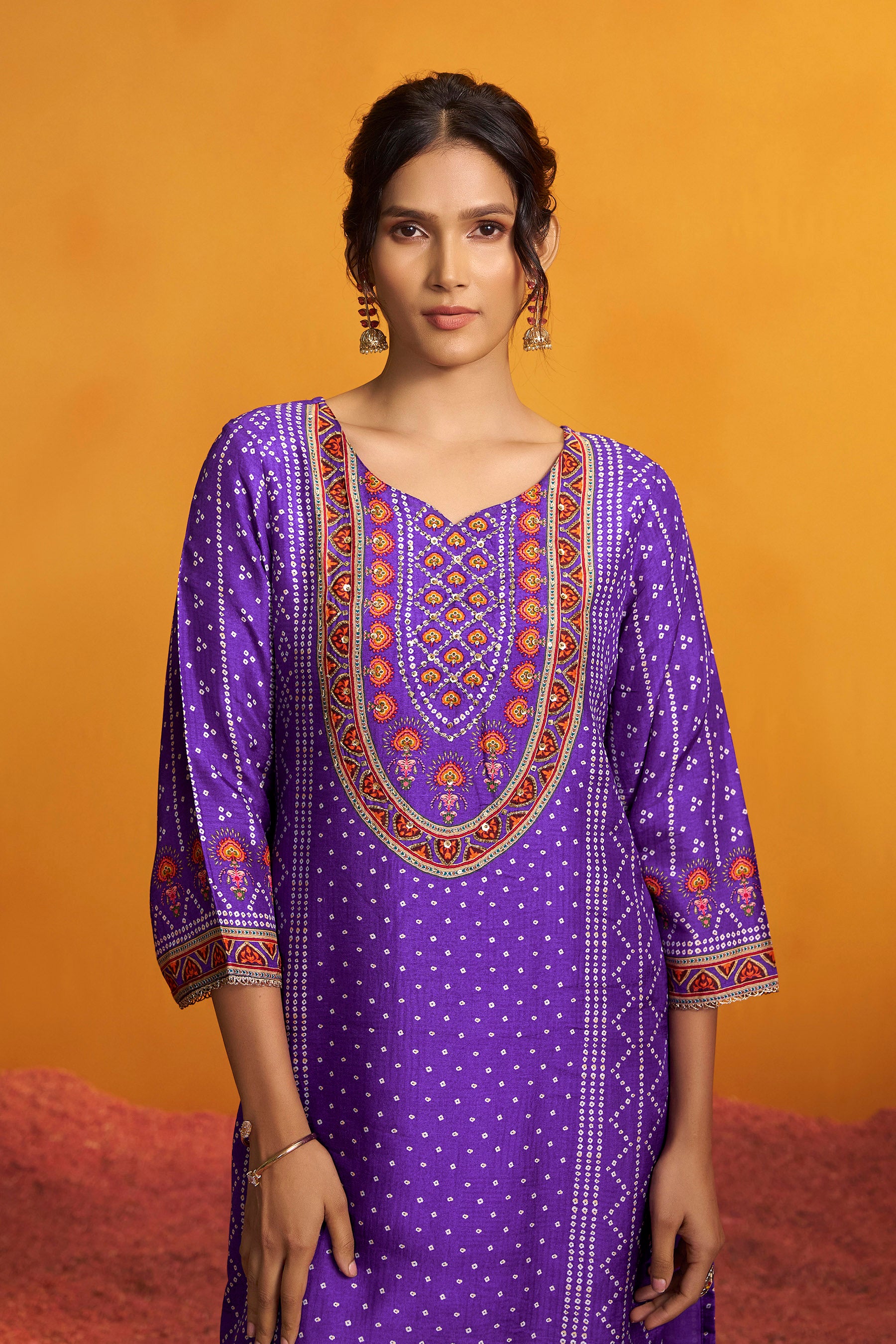 Bandhani Digital Print Kurta Set – Purple
