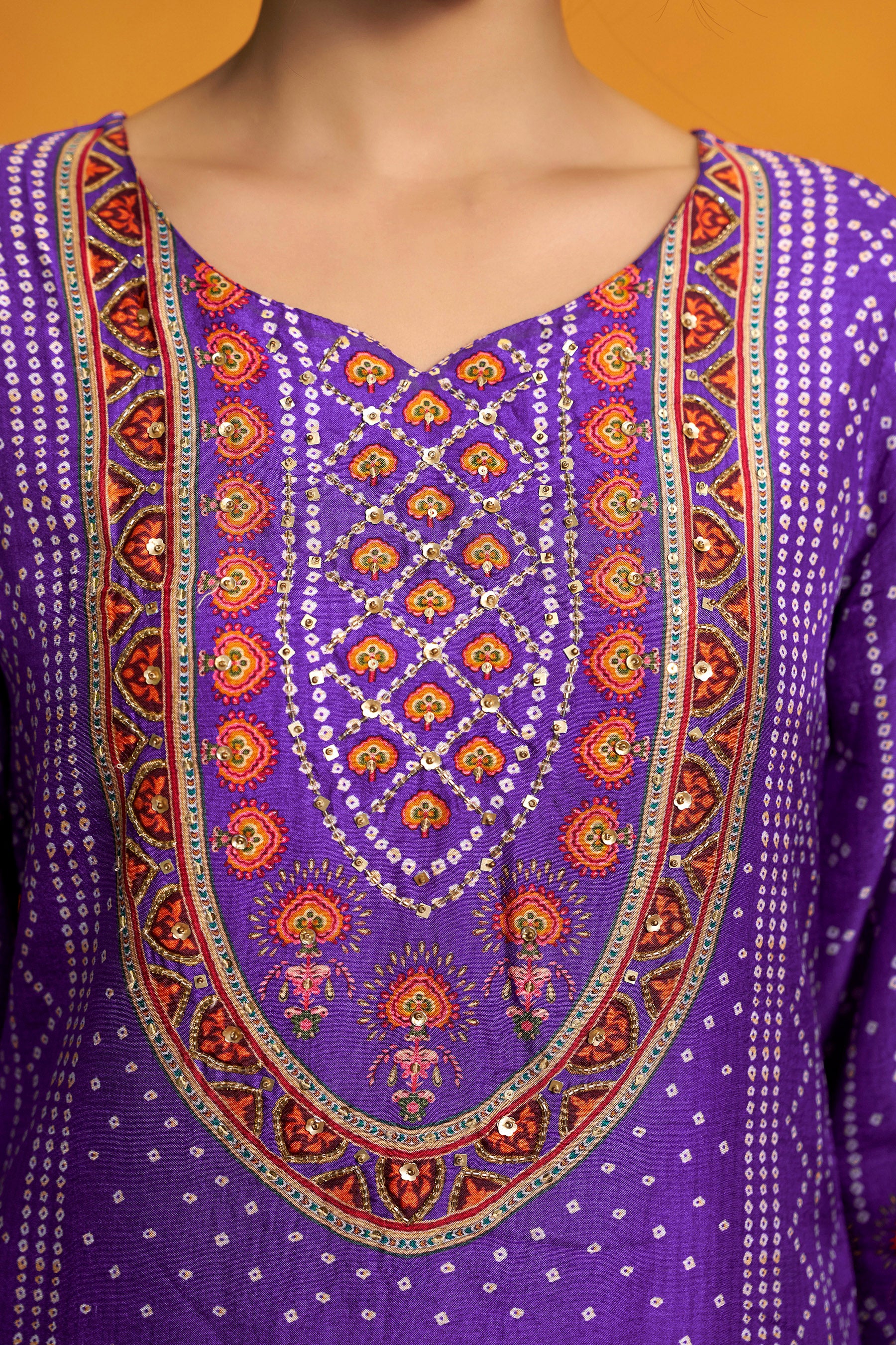 Bandhani Digital Print Kurta Set – Purple