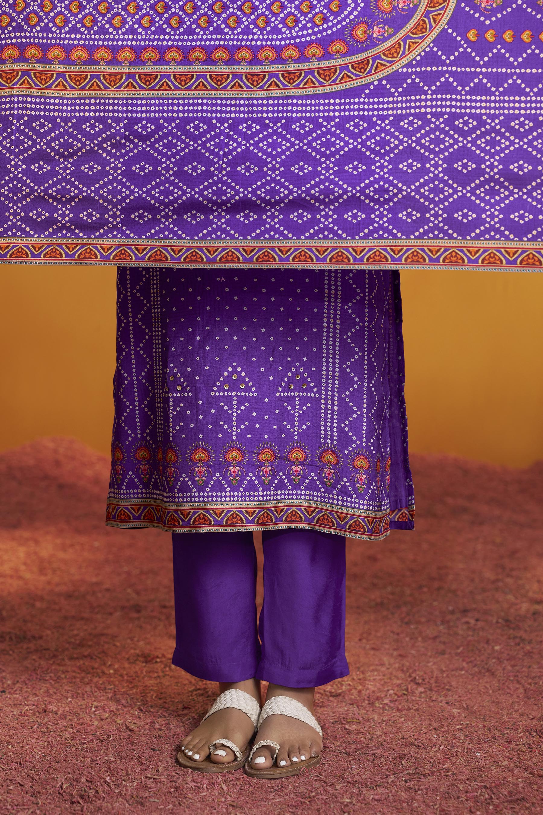 Bandhani Digital Print Kurta Set – Purple
