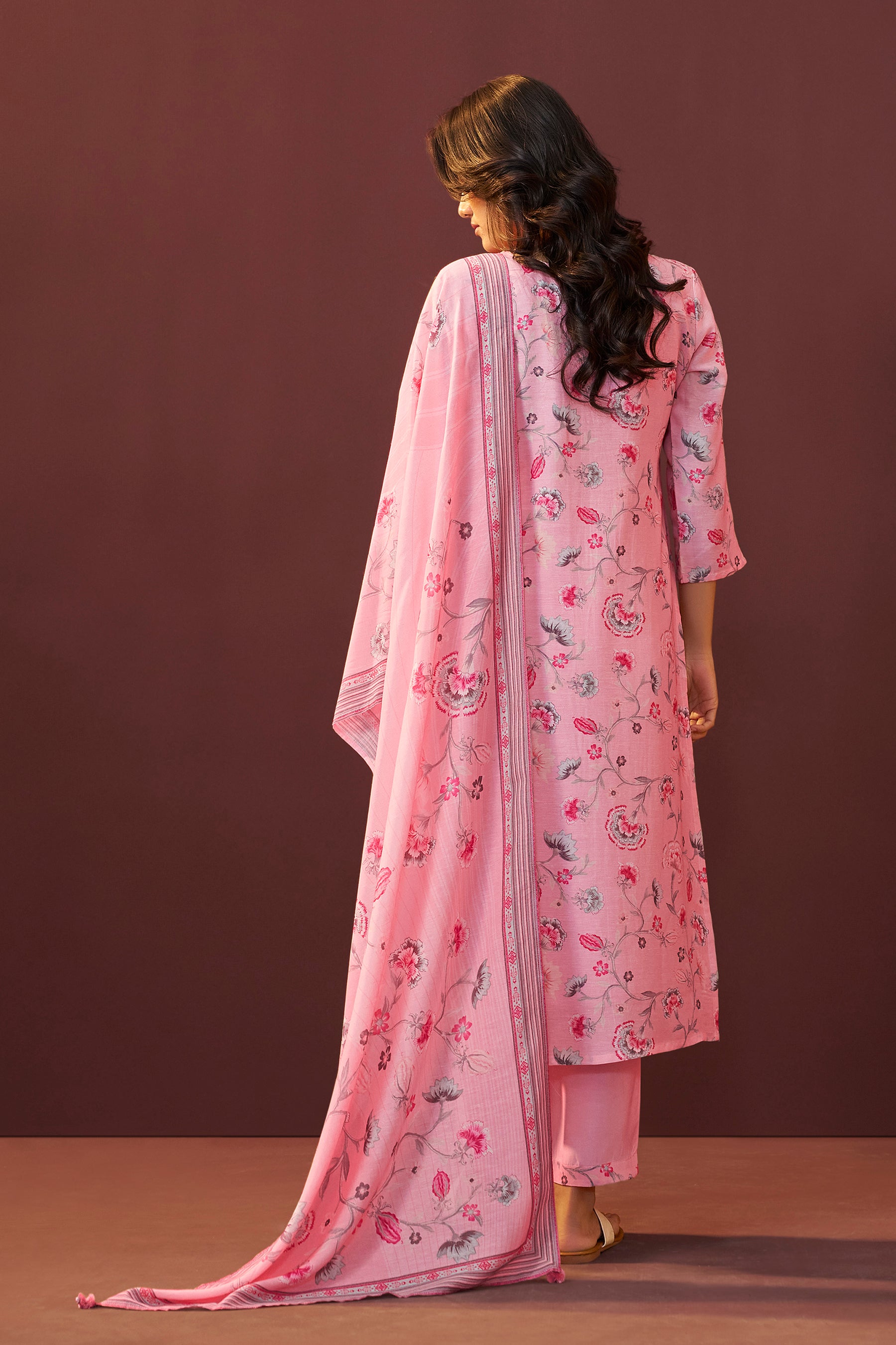Florayne Pink Linen Embroidered Kurta Set